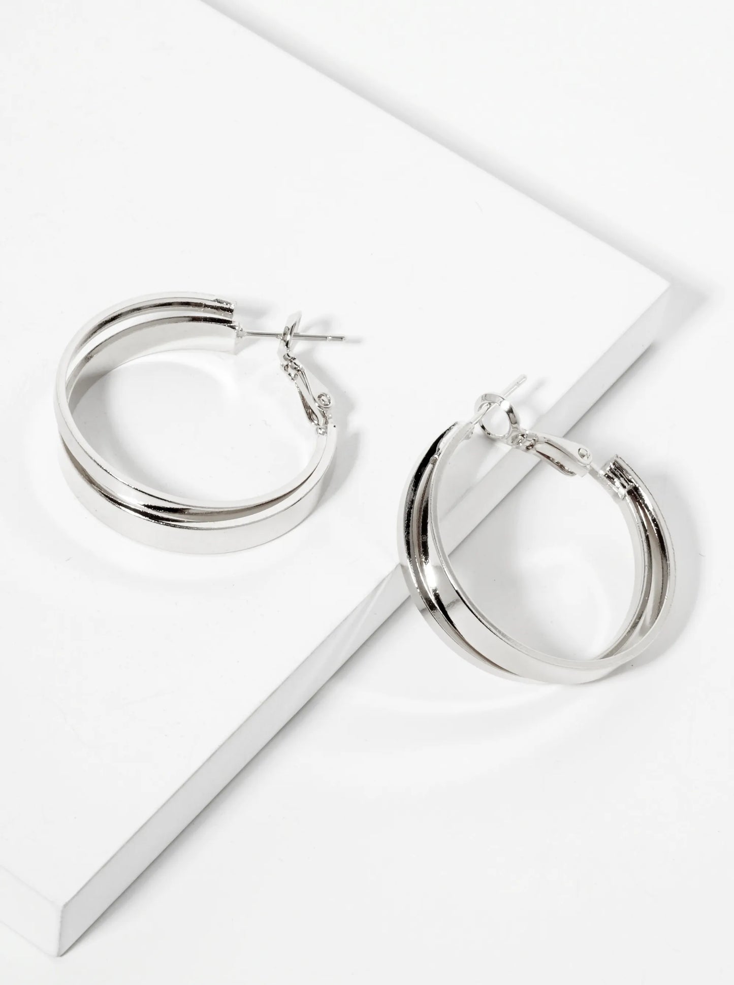 Polished 30mm Overlapping 14K-Gold-Dipped Edge Latch-Back Hoop Earrings