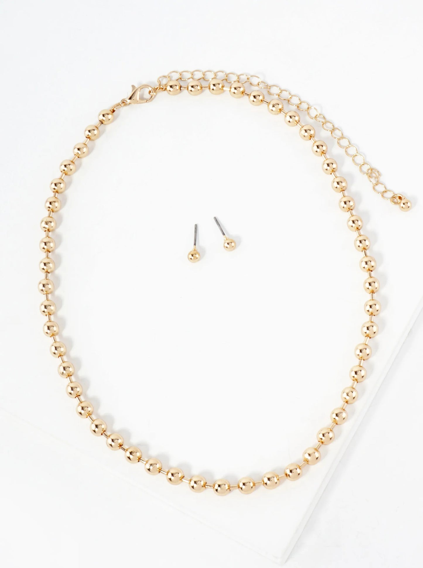 Polished 3mm Brass 15-inch Ball Chain Necklace Set-with-Earrings