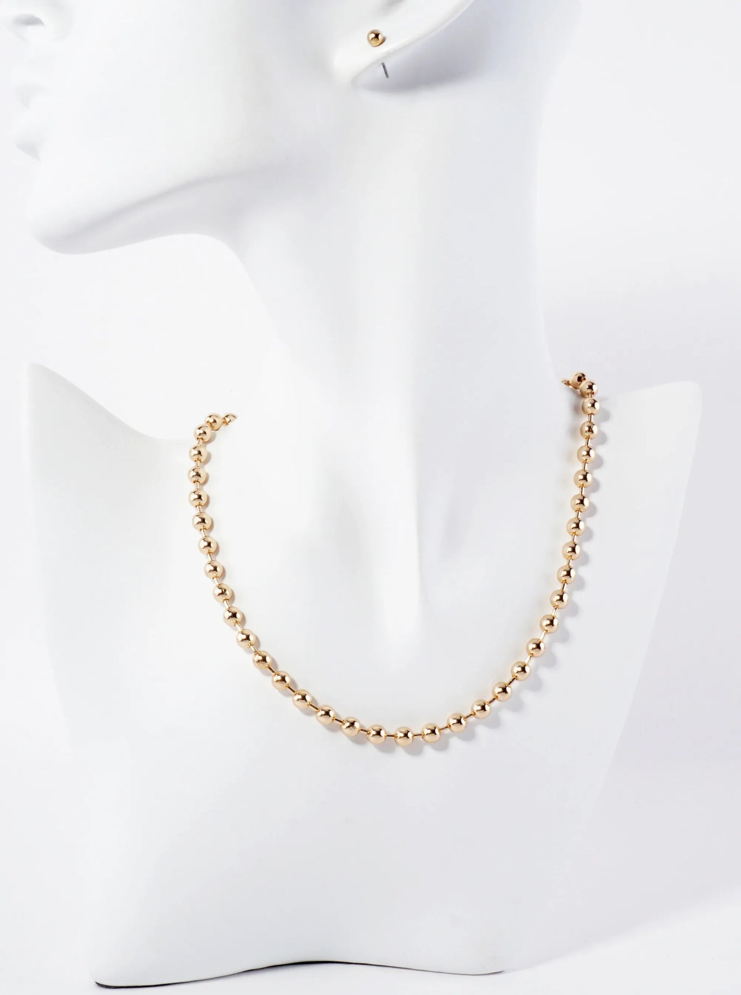 Polished 3mm Brass 15-inch Ball Chain Necklace Set-with-Earrings