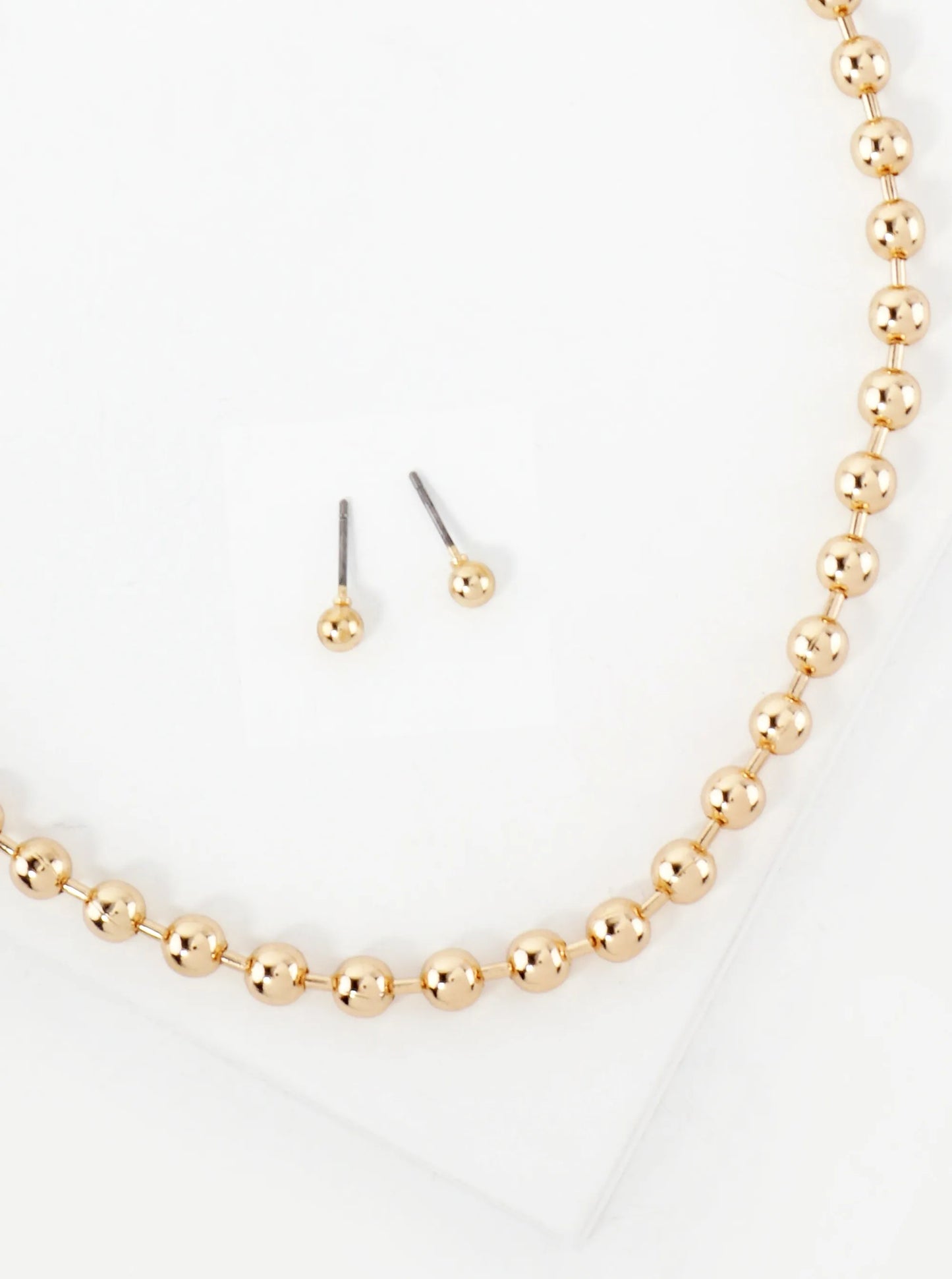Polished 3mm Brass 15-inch Ball Chain Necklace Set-with-Earrings