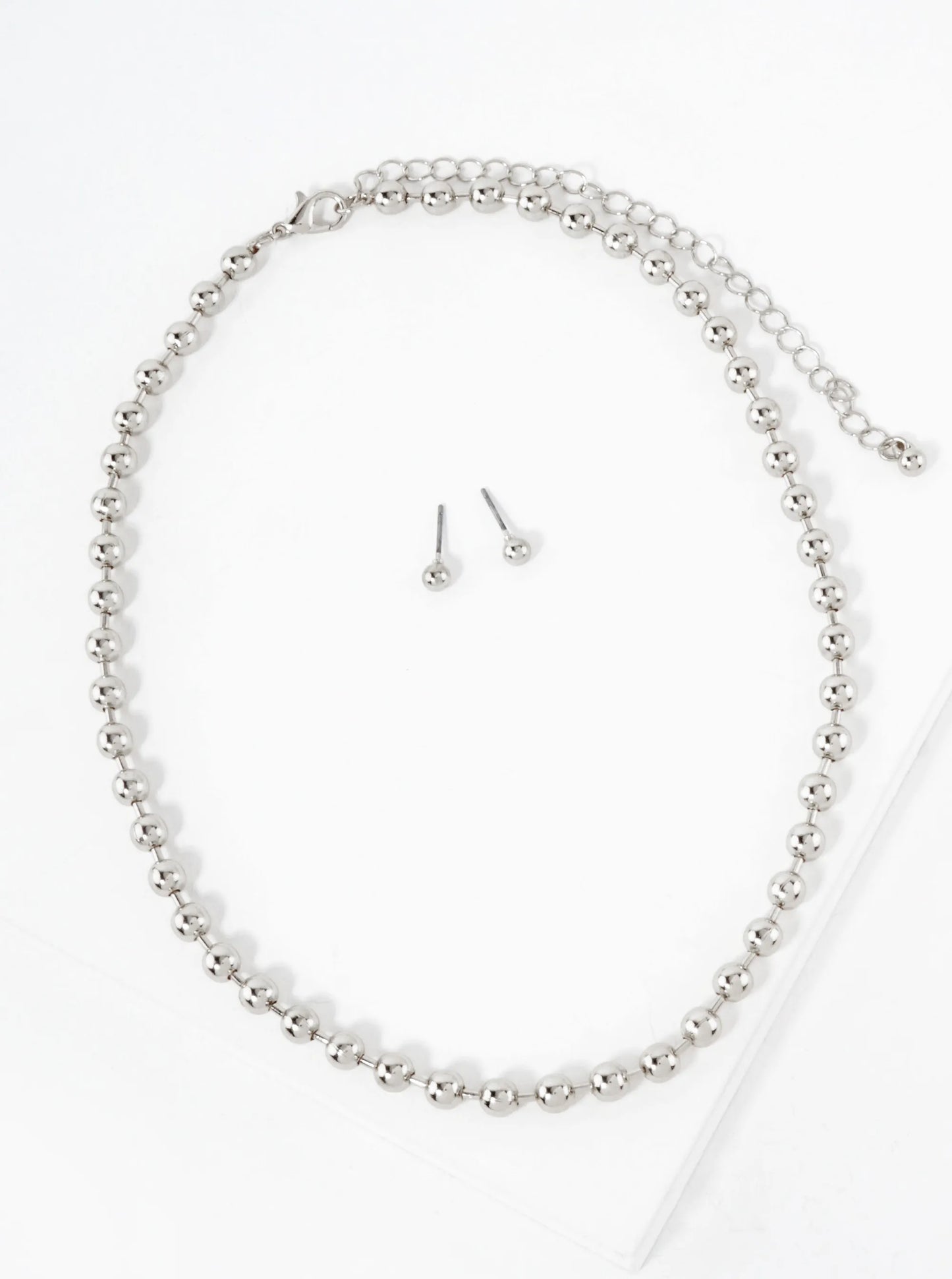 Polished 3mm Brass 15-inch Ball Chain Necklace Set-with-Earrings