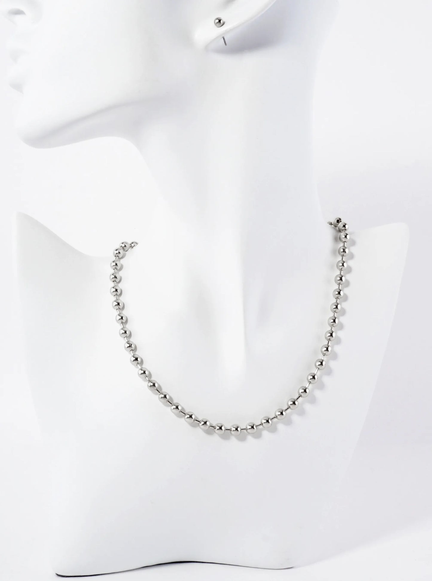 Polished 3mm Brass 15-inch Ball Chain Necklace Set-with-Earrings