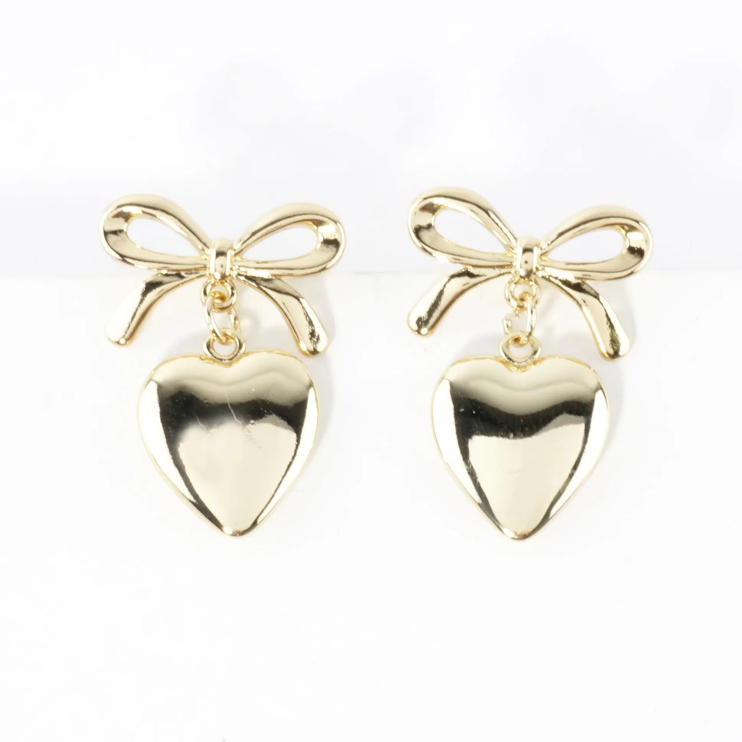 Polished Bow And Heart Drop Dangle Earrings