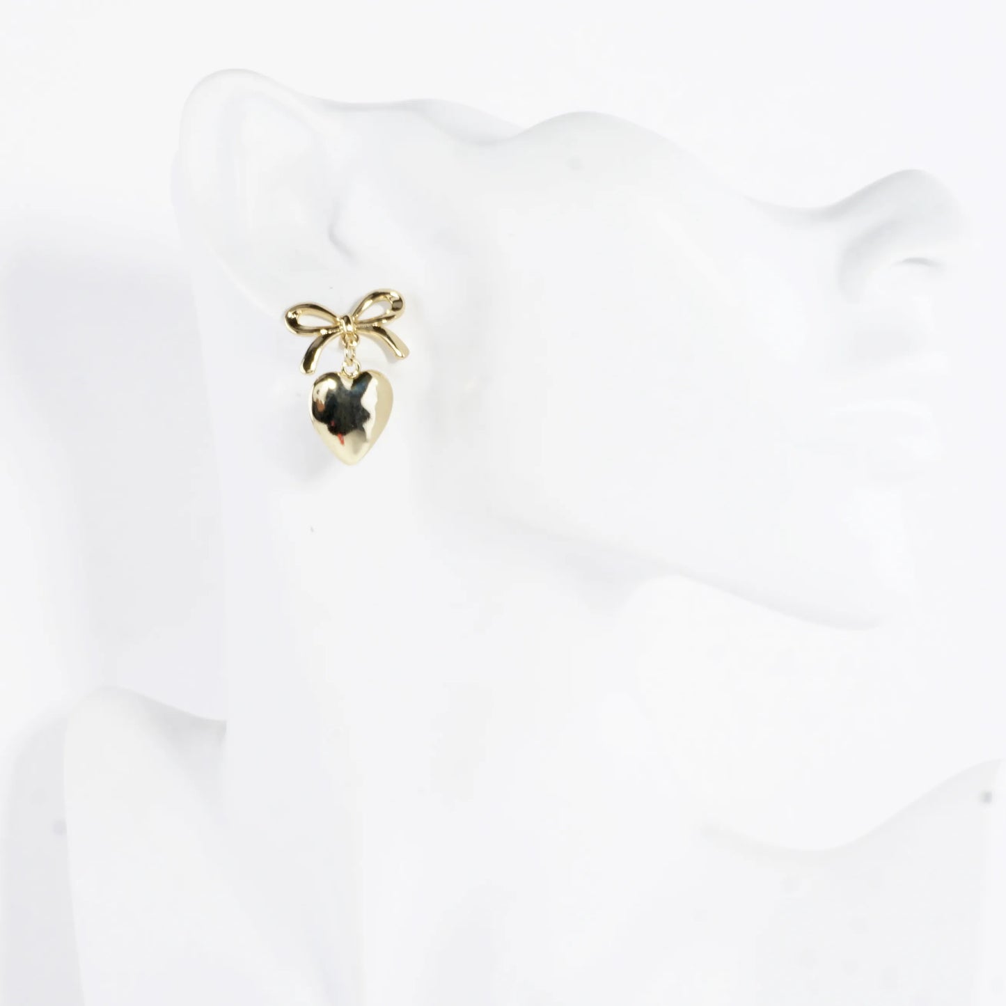 Polished Bow And Heart Drop Dangle Earrings