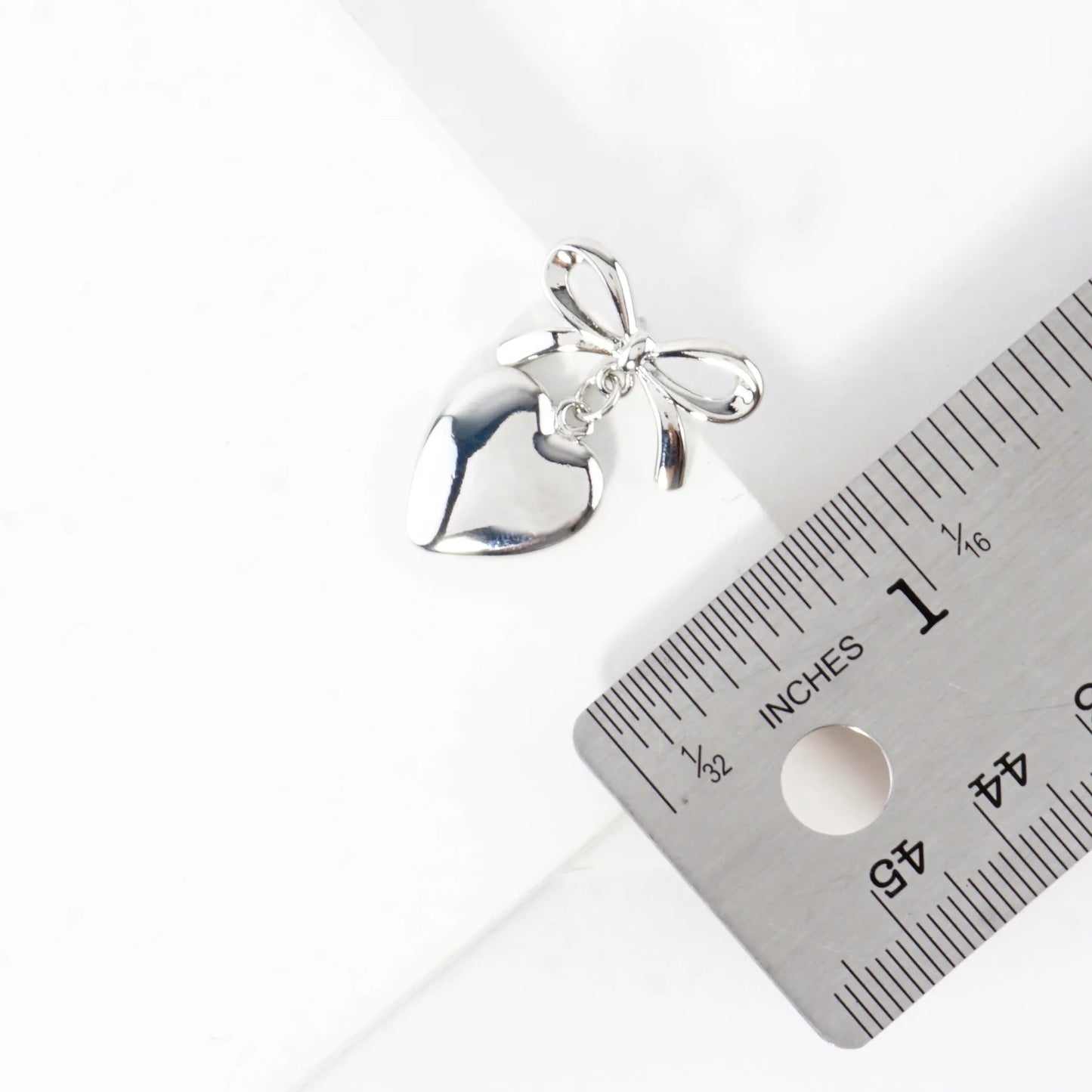 Polished Bow And Heart Drop Dangle Earrings