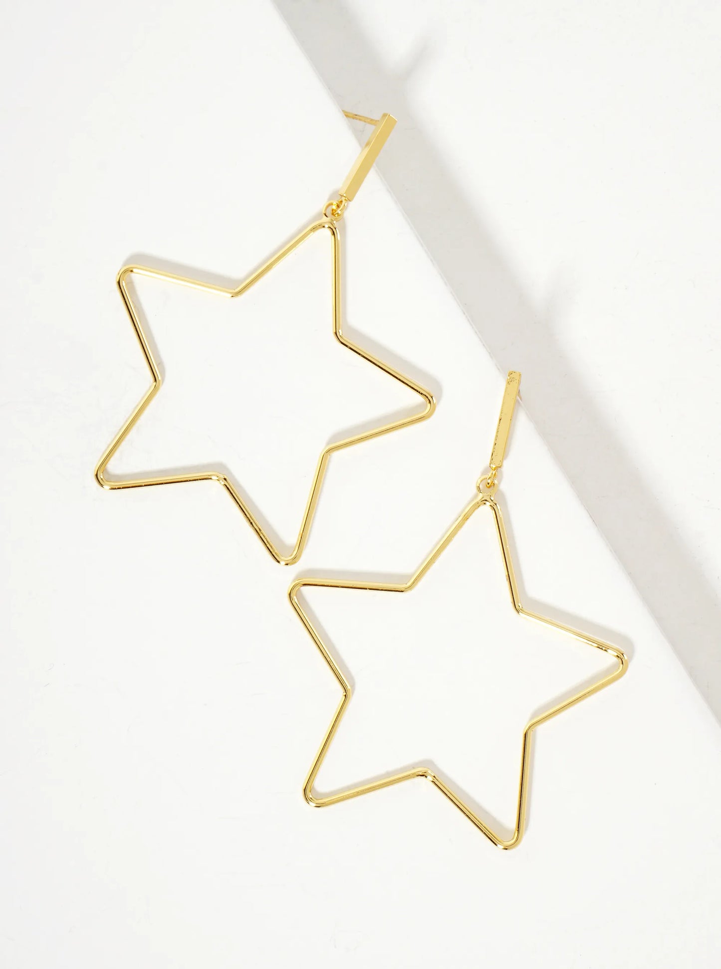 Polished Brass 1-and-a-Half-inch Delicate Star Drop 18K-Gold-Dipped Earrings