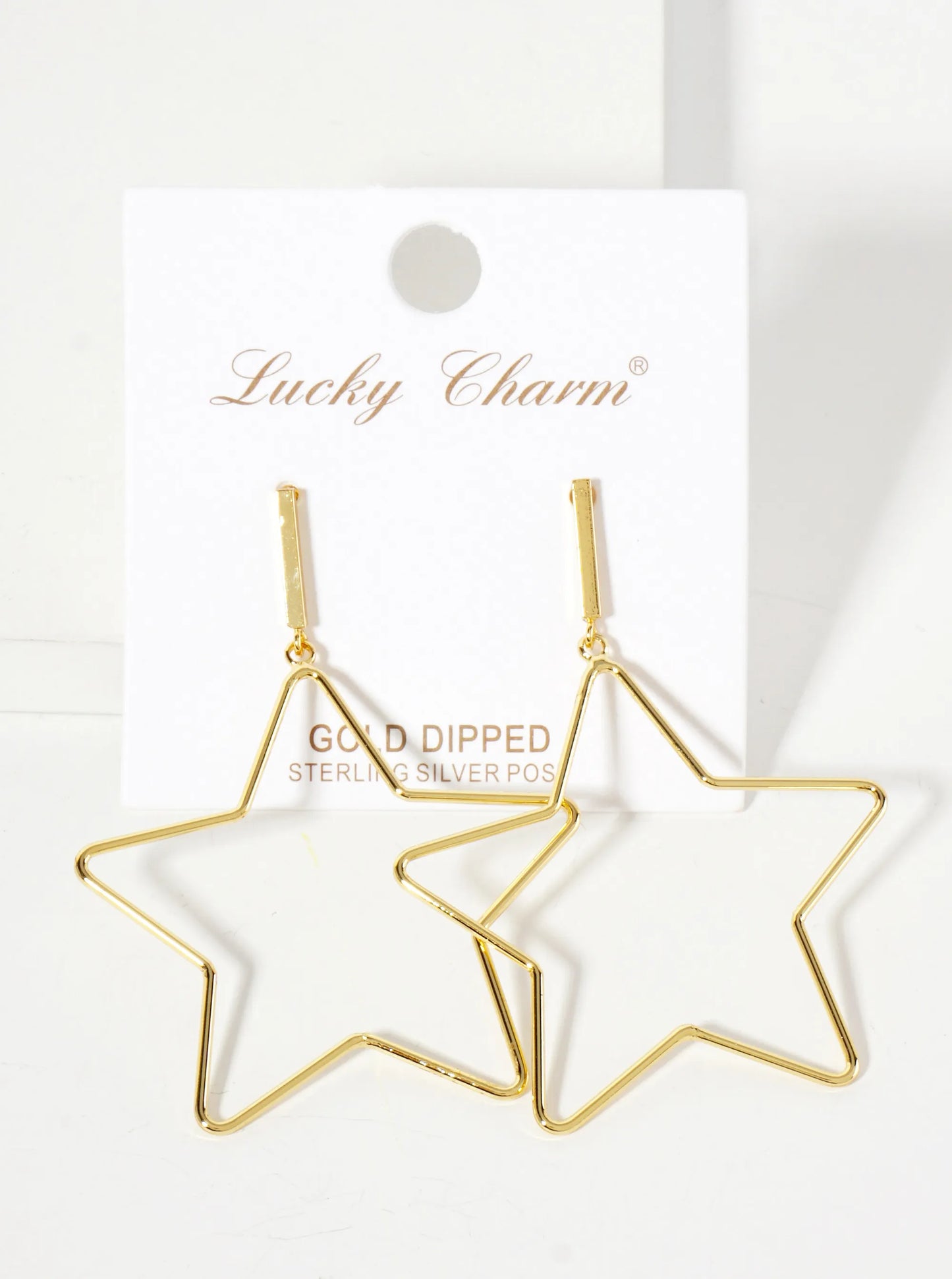 Polished Brass 1-and-a-Half-inch Delicate Star Drop 18K-Gold-Dipped Earrings