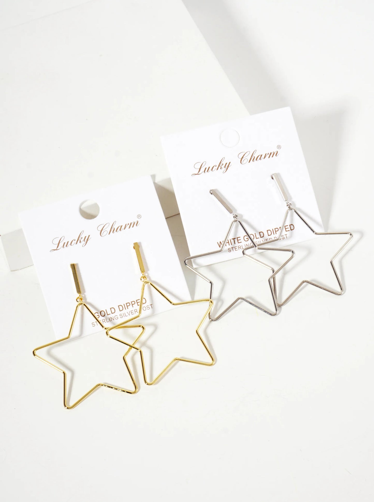 Polished Brass 1-and-a-Half-inch Delicate Star Drop 18K-Gold-Dipped Earrings