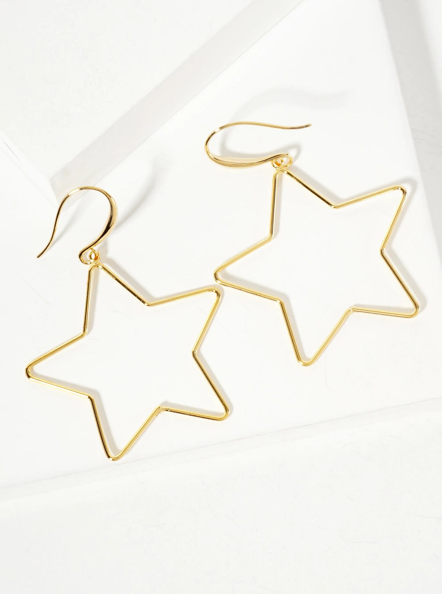 Polished Brass 1-and-a-Half-inch Delicate Star Drop 18K-Gold-Dipped Fish-Hook Earrings