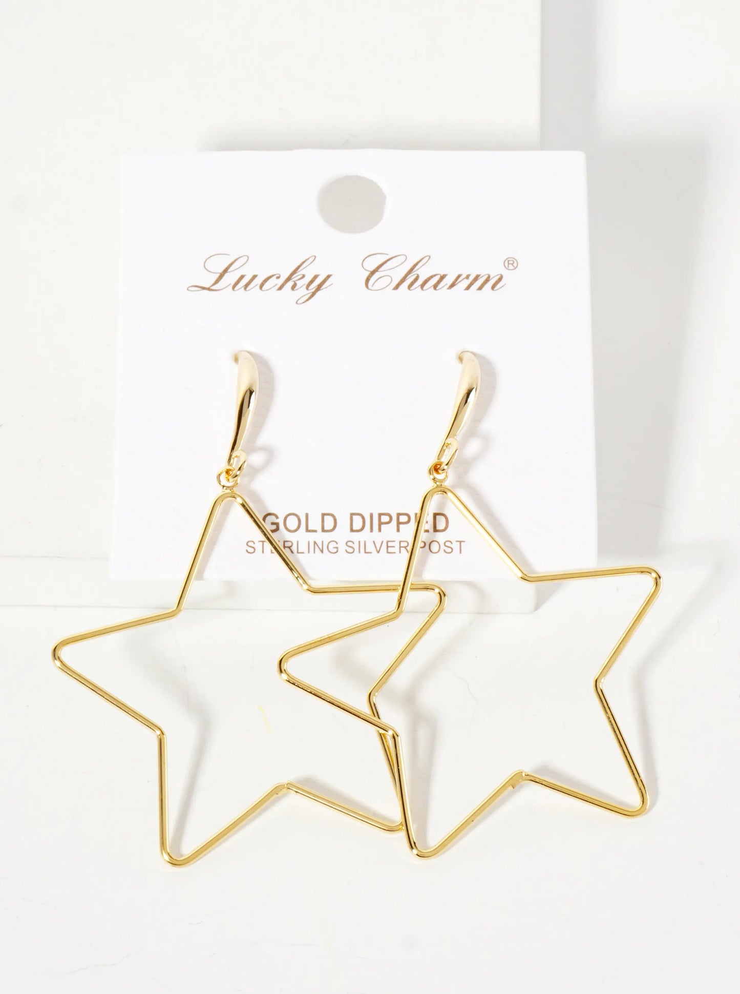 Polished Brass 1-and-a-Half-inch Delicate Star Drop 18K-Gold-Dipped Fish-Hook Earrings