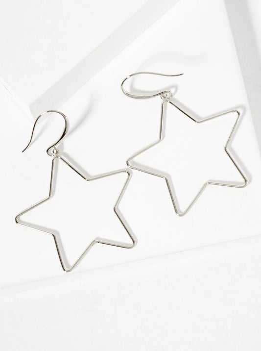 Polished Brass 1-and-a-Half-inch Delicate Star Drop 18K-Gold-Dipped Fish-Hook Earrings