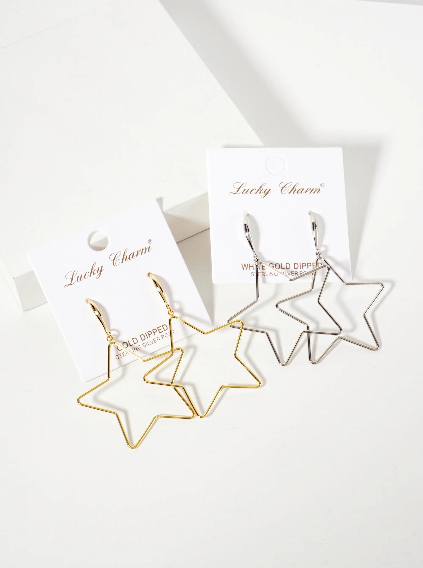 Polished Brass 1-and-a-Half-inch Delicate Star Drop 18K-Gold-Dipped Fish-Hook Earrings