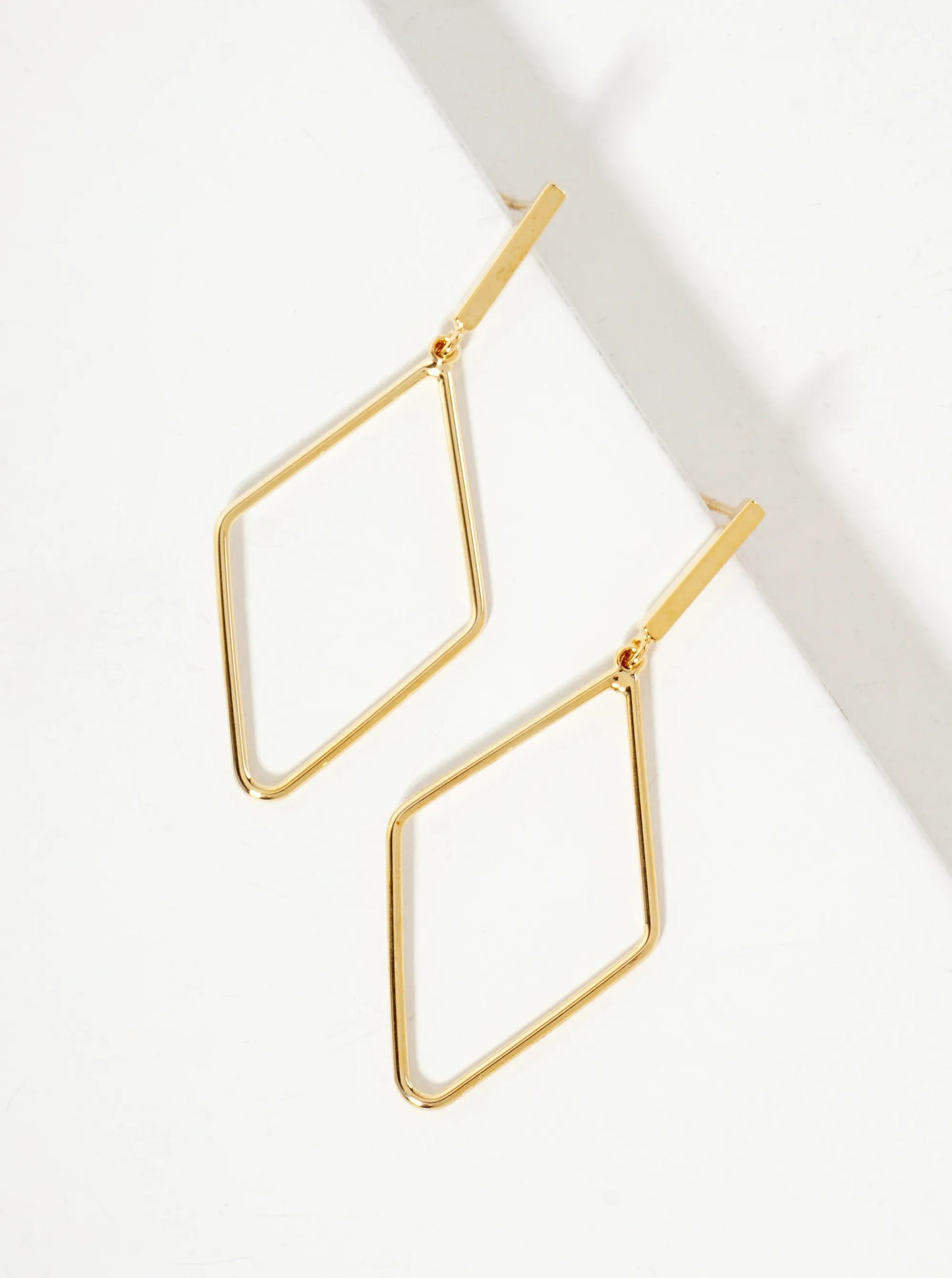 Polished Brass 1-and-a-quarter-inch Delicate Diamond Drop 18K-Gold-Dipped Earrings
