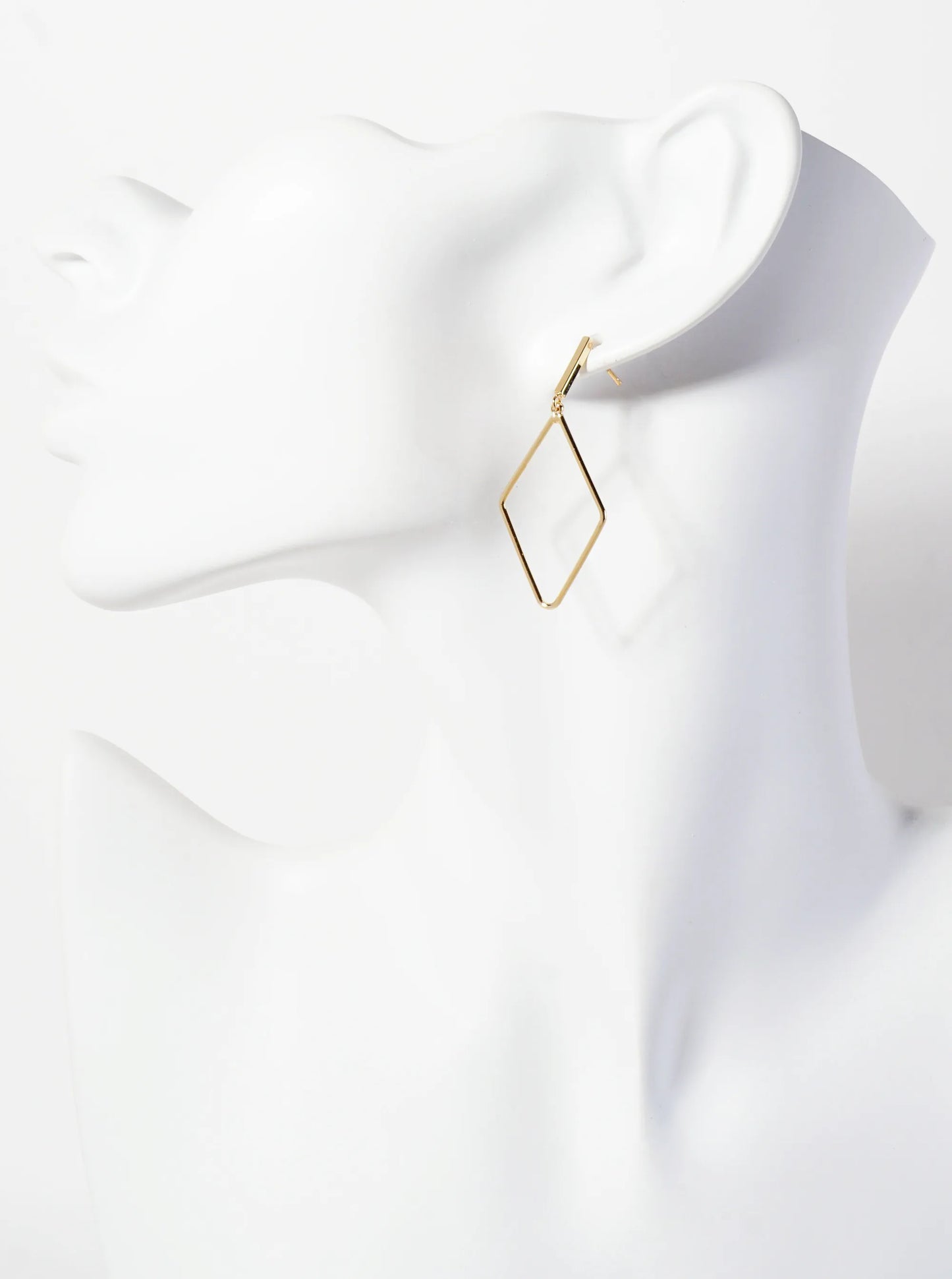 Polished Brass 1-and-a-quarter-inch Delicate Diamond Drop 18K-Gold-Dipped Earrings