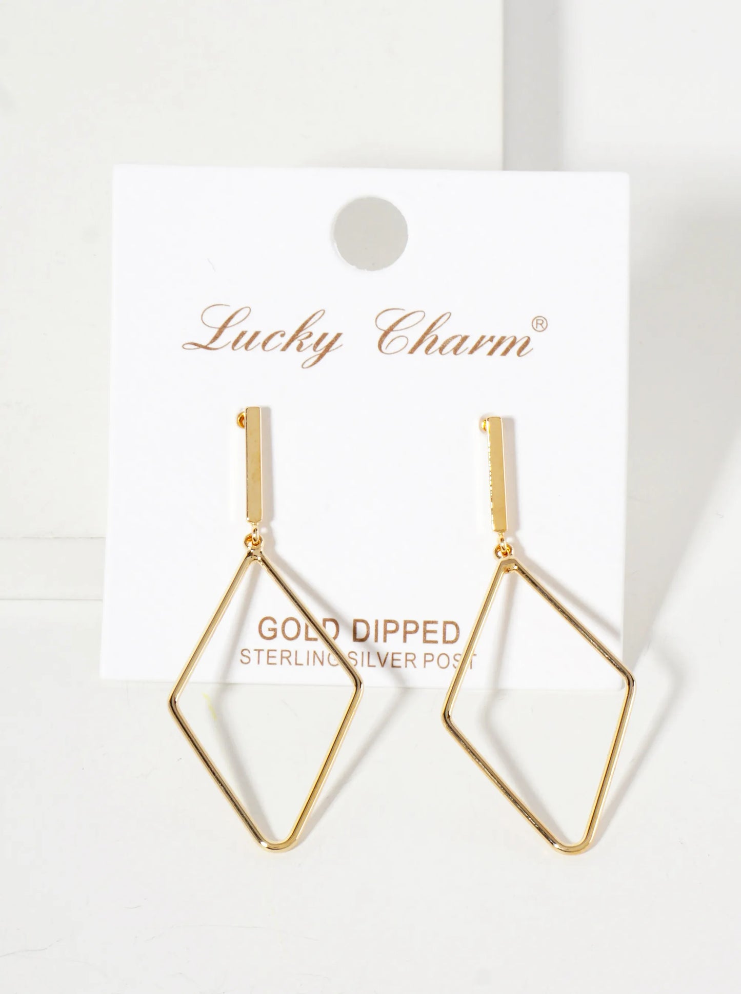 Polished Brass 1-and-a-quarter-inch Delicate Diamond Drop 18K-Gold-Dipped Earrings