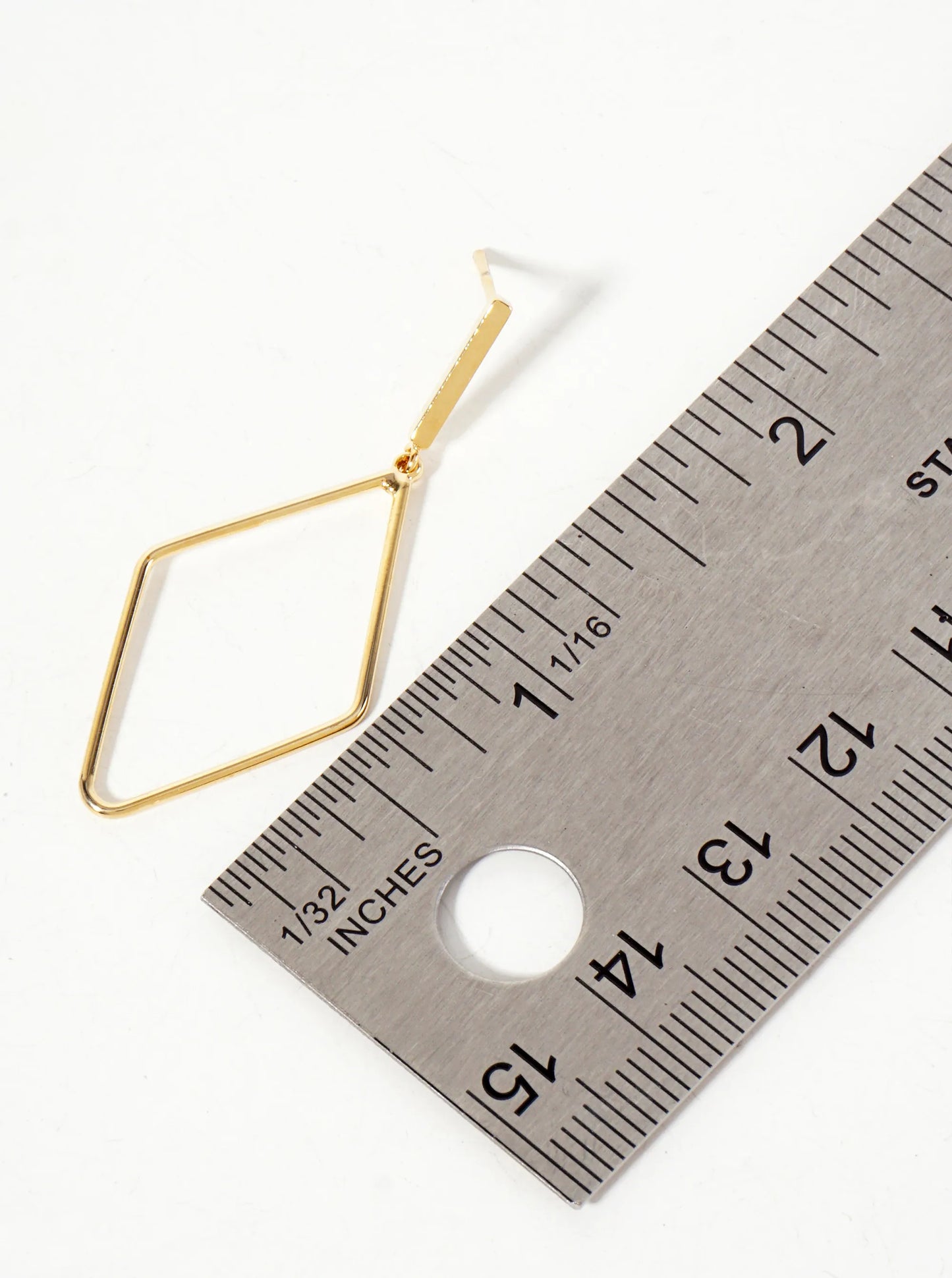 Polished Brass 1-and-a-quarter-inch Delicate Diamond Drop 18K-Gold-Dipped Earrings