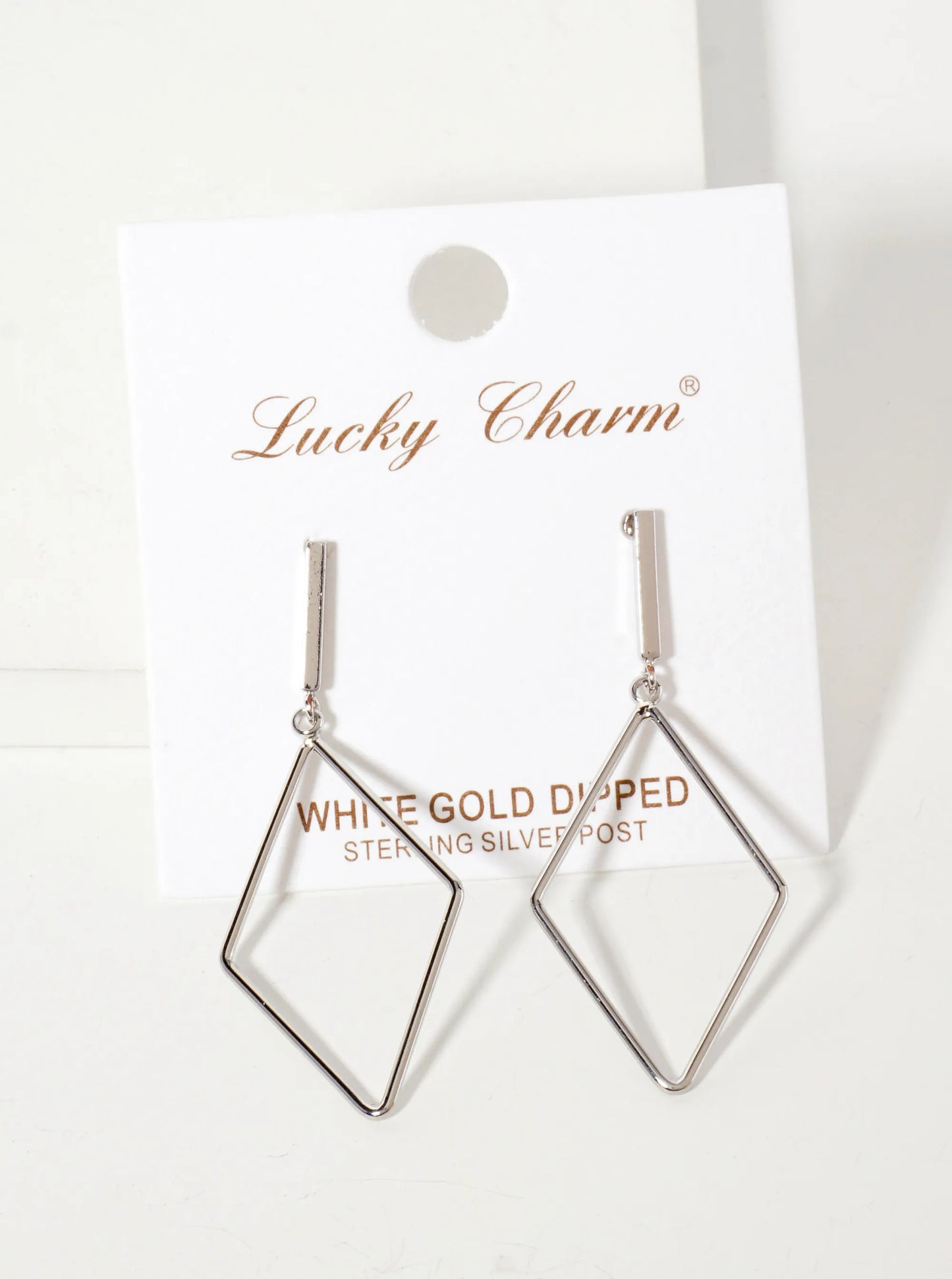 Polished Brass 1-and-a-quarter-inch Delicate Diamond Drop 18K-Gold-Dipped Earrings