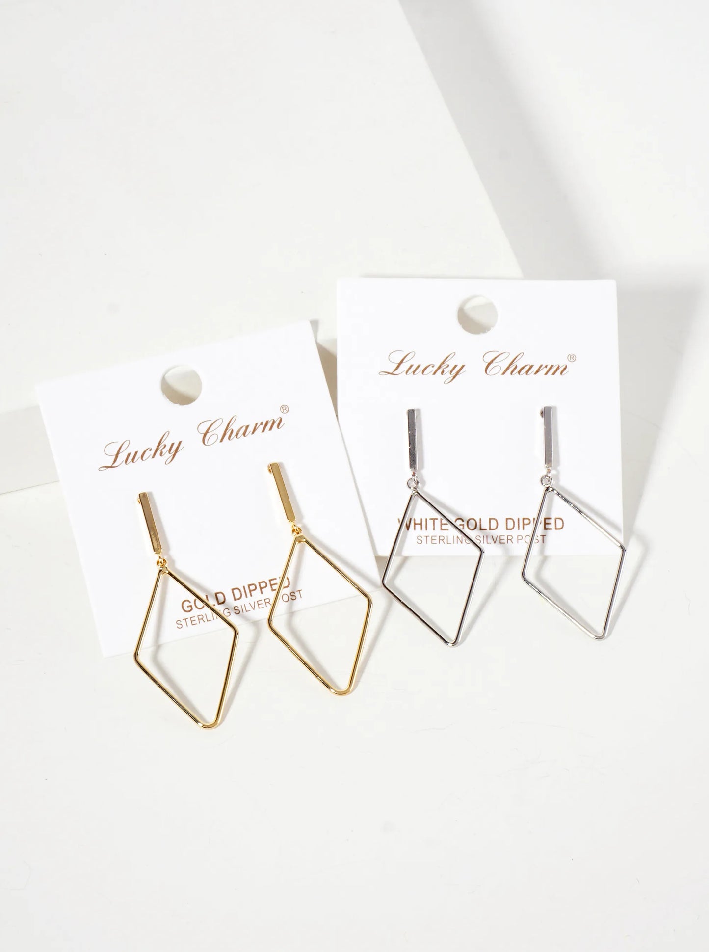Polished Brass 1-and-a-quarter-inch Delicate Diamond Drop 18K-Gold-Dipped Earrings