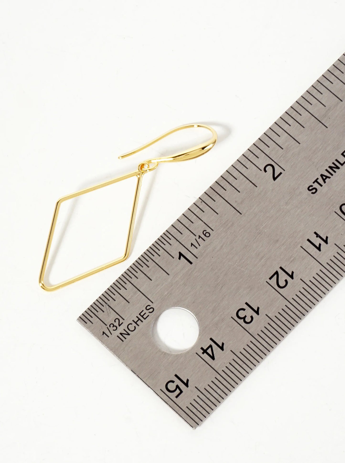Polished Brass 1-and-a-quarter-inch Delicate Diamond Drop 18K-Gold-Dipped Fish-Hook Earrings