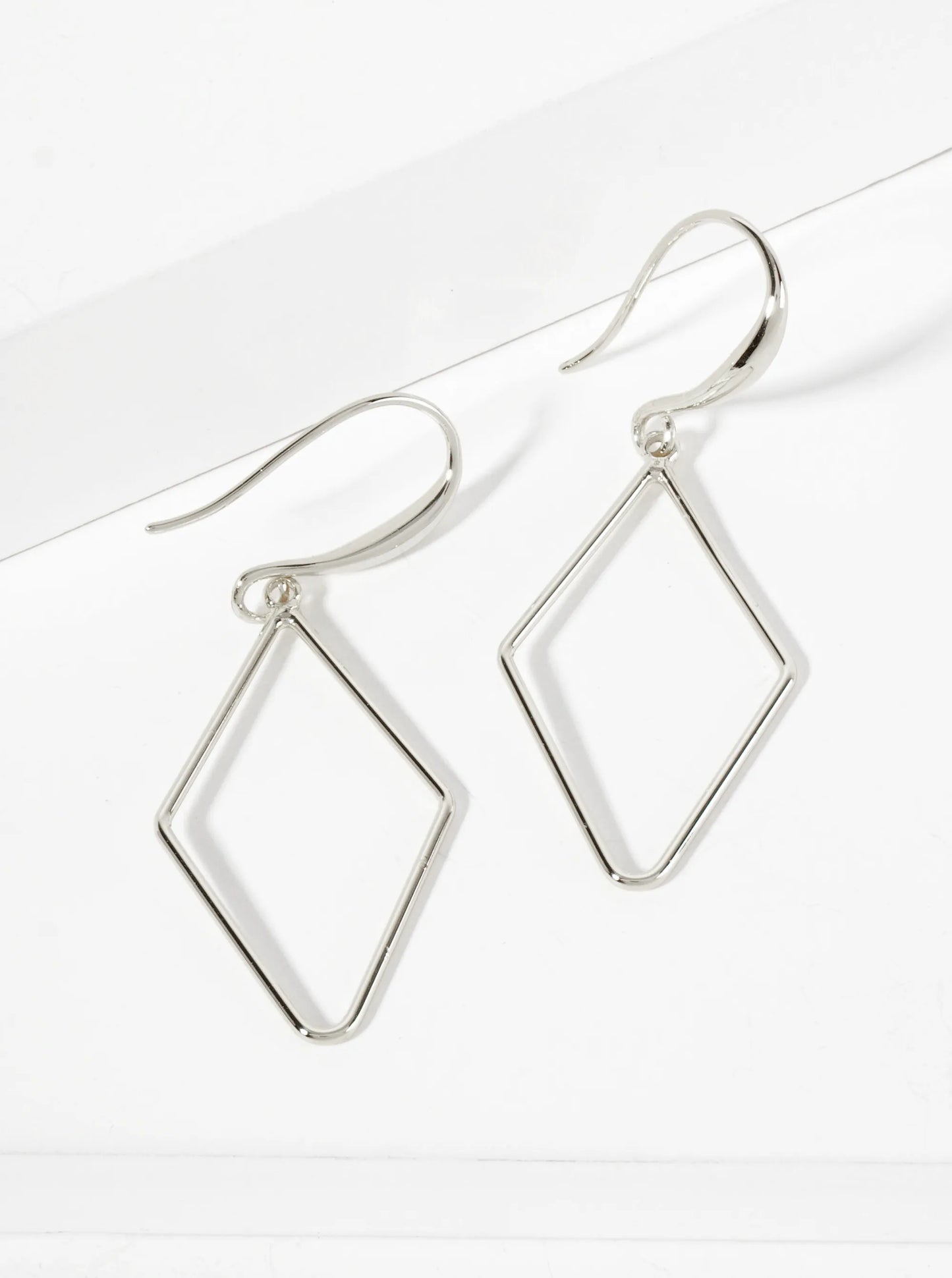 Polished Brass 1-and-a-quarter-inch Delicate Diamond Drop 18K-Gold-Dipped Fish-Hook Earrings