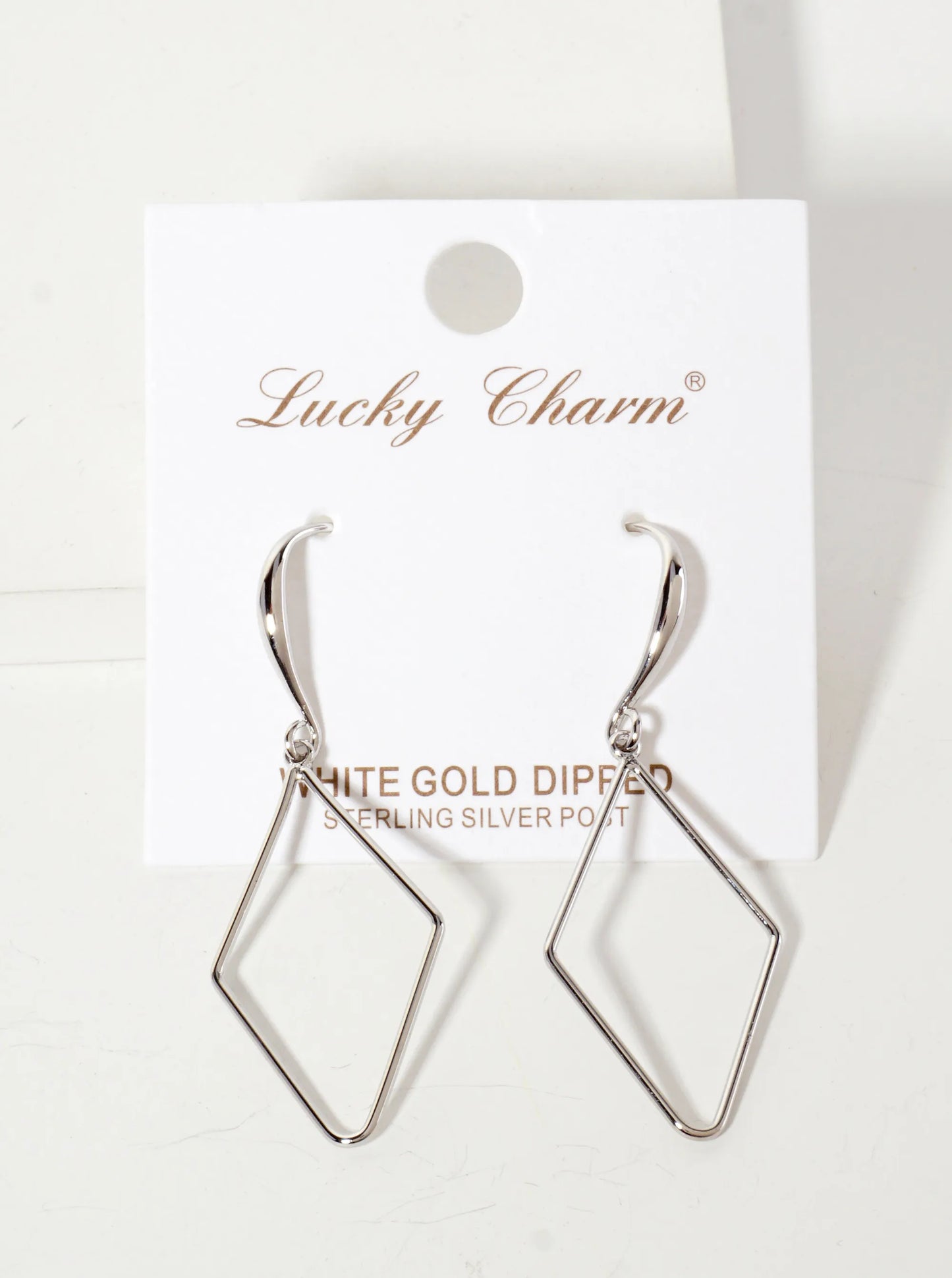 Polished Brass 1-and-a-quarter-inch Delicate Diamond Drop 18K-Gold-Dipped Fish-Hook Earrings