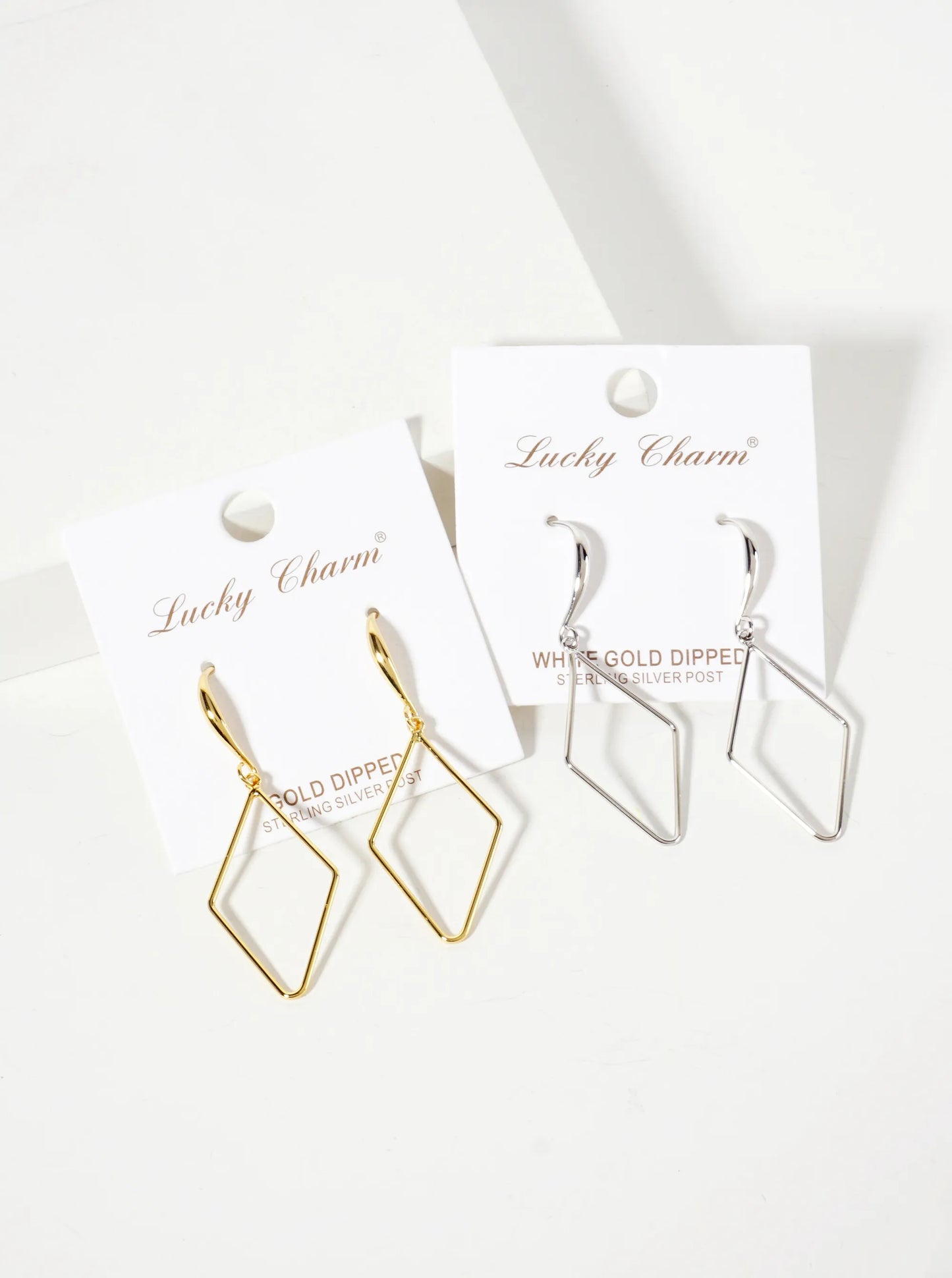 Polished Brass 1-and-a-quarter-inch Delicate Diamond Drop 18K-Gold-Dipped Fish-Hook Earrings