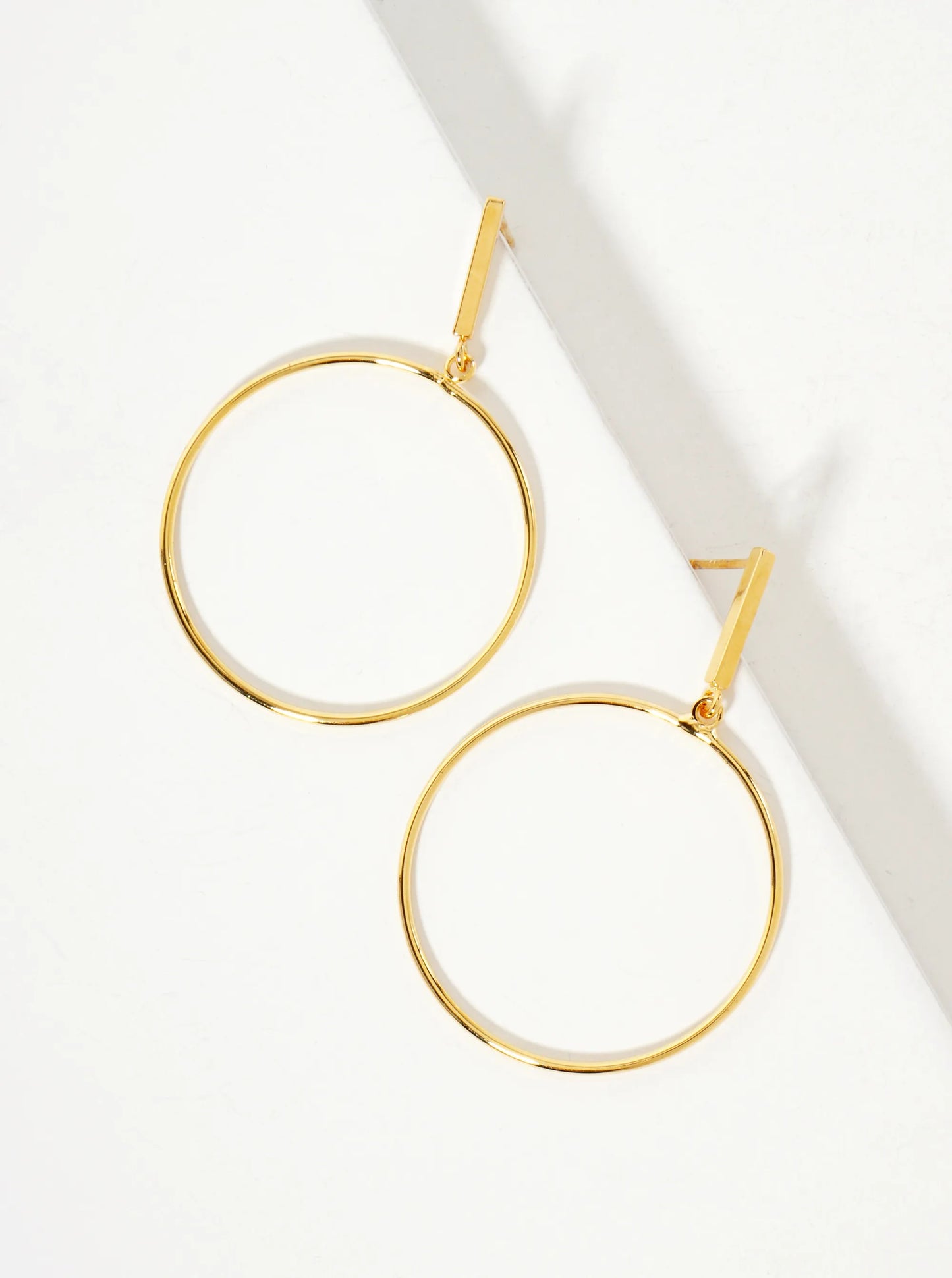 Polished Brass 1-inch Delicate Circle Drop 18K-Gold-Dipped Earrings