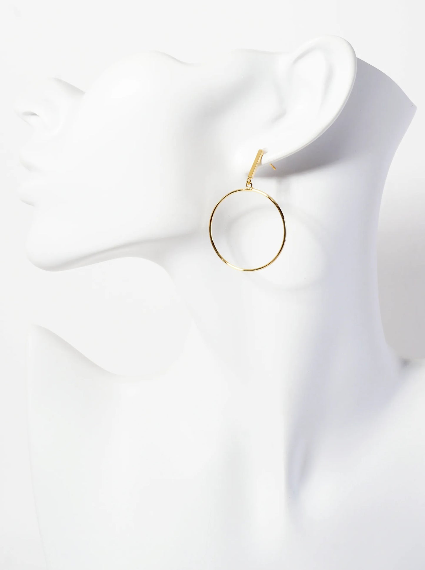 Polished Brass 1-inch Delicate Circle Drop 18K-Gold-Dipped Earrings