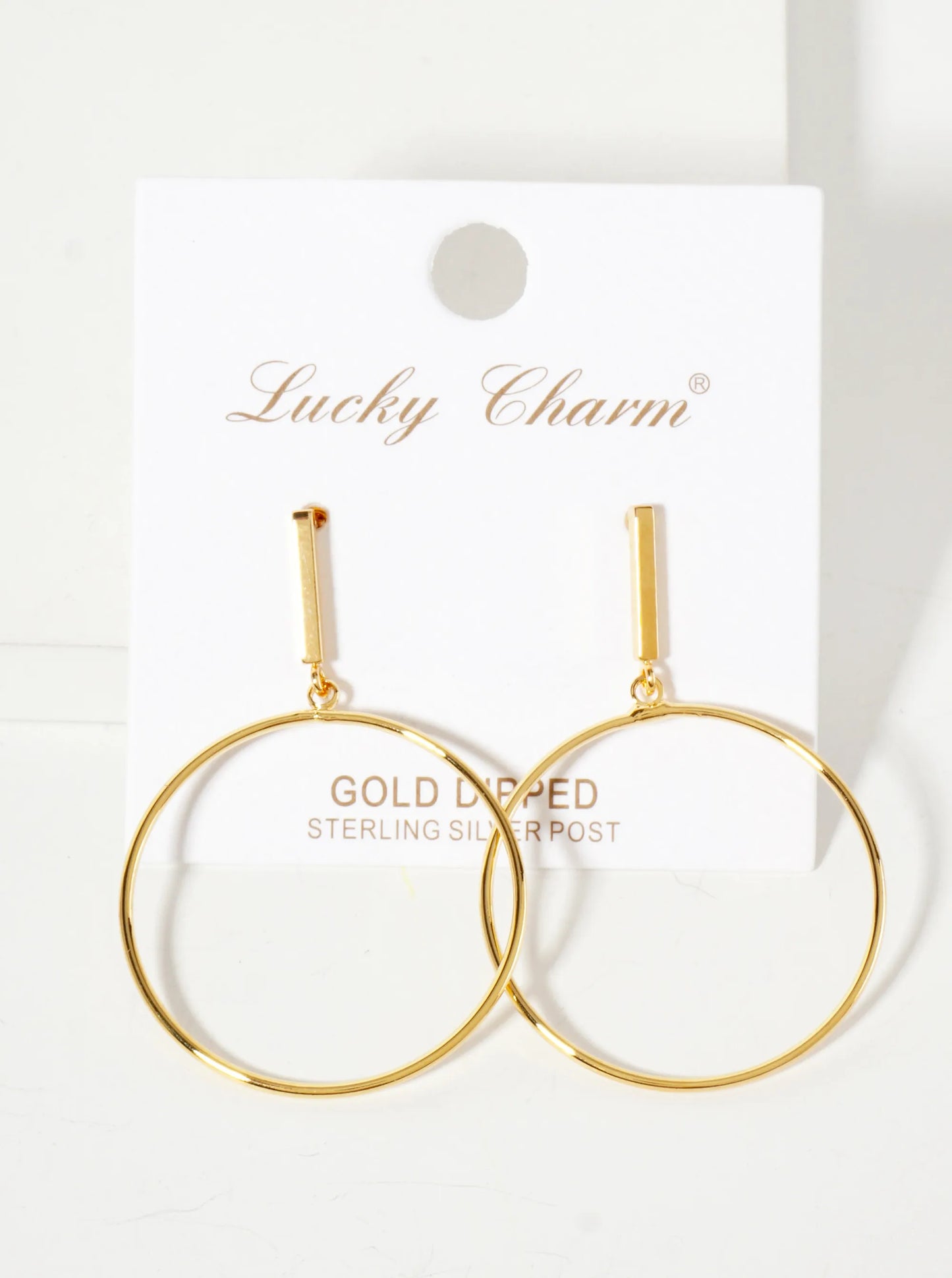 Polished Brass 1-inch Delicate Circle Drop 18K-Gold-Dipped Earrings