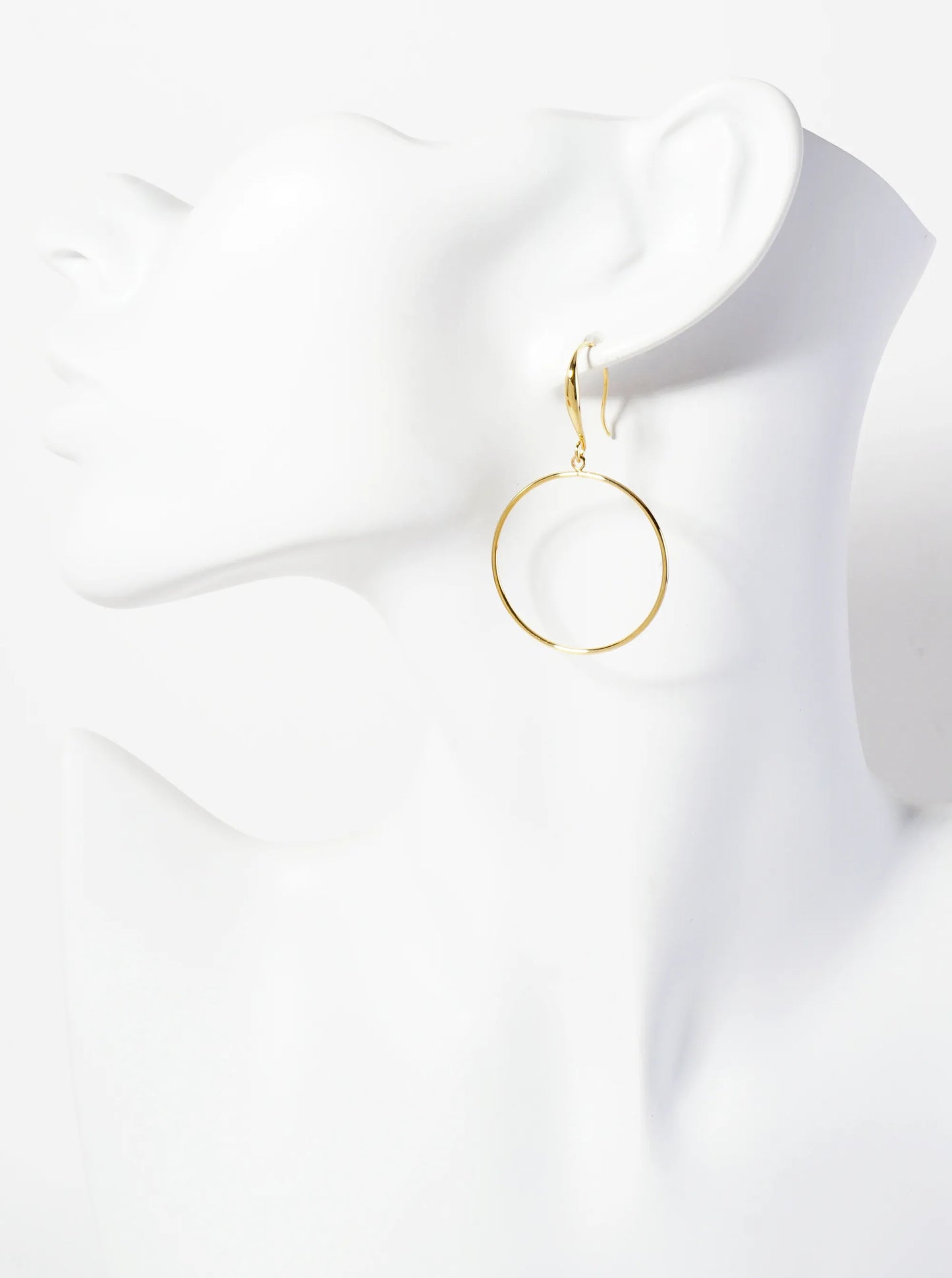 Polished Brass 1-inch Delicate Circle Drop 18K-Gold-Dipped Fish-Hook Earrings