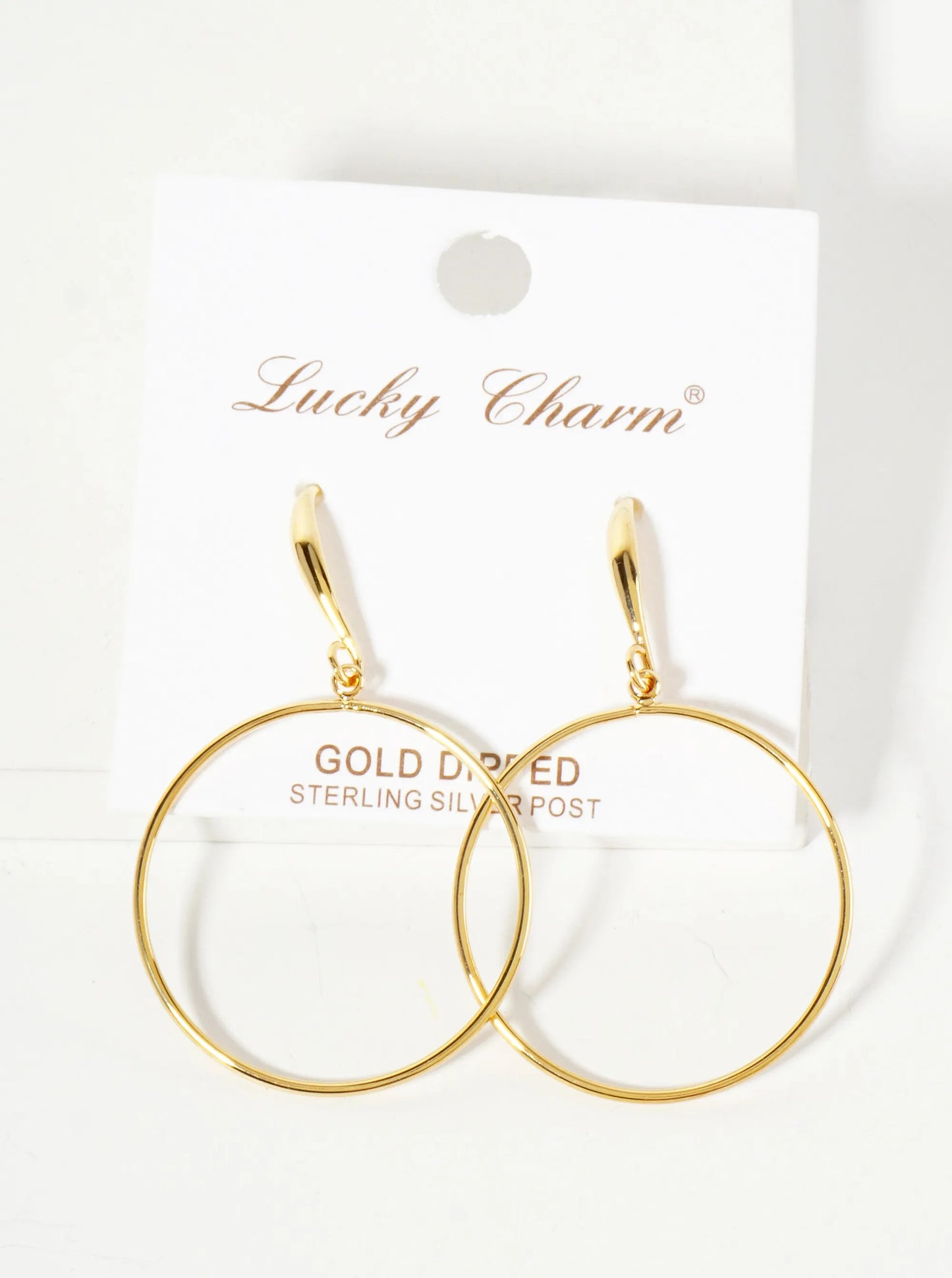 Polished Brass 1-inch Delicate Circle Drop 18K-Gold-Dipped Fish-Hook Earrings