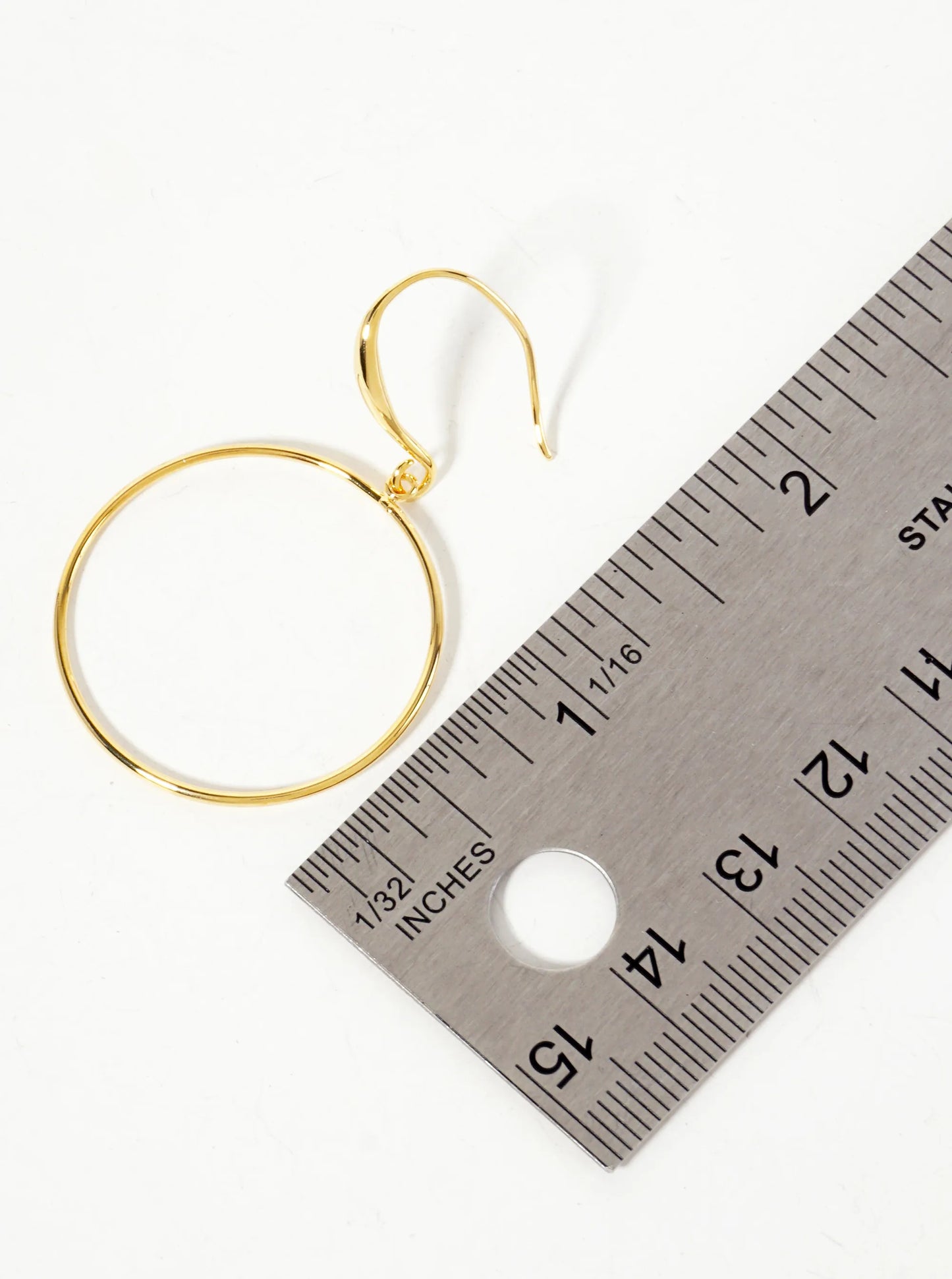 Polished Brass 1-inch Delicate Circle Drop 18K-Gold-Dipped Fish-Hook Earrings