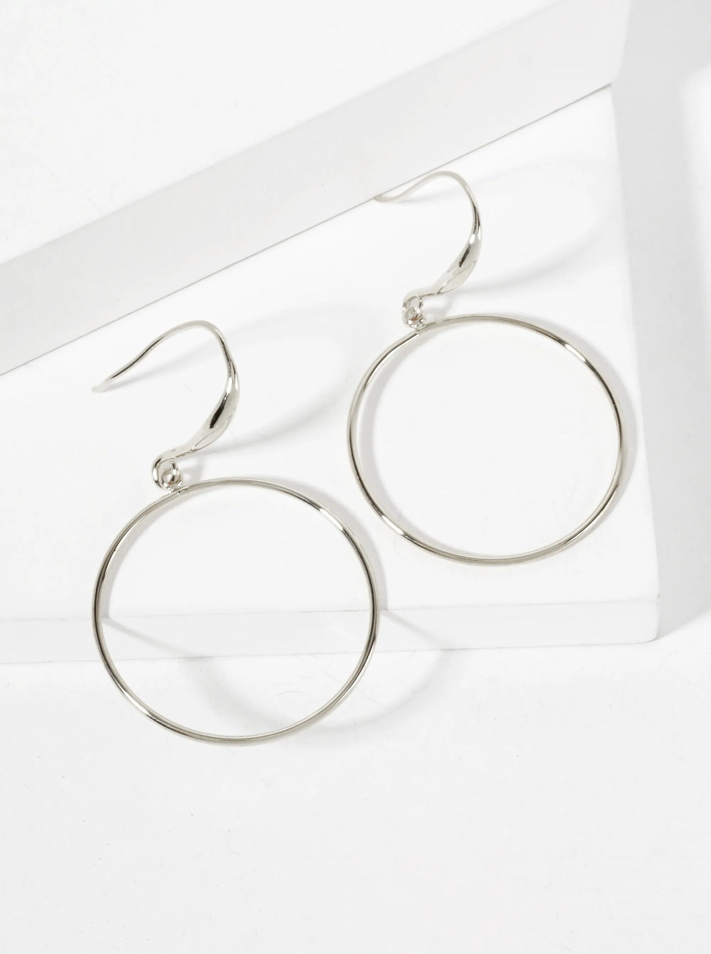 Polished Brass 1-inch Delicate Circle Drop 18K-Gold-Dipped Fish-Hook Earrings