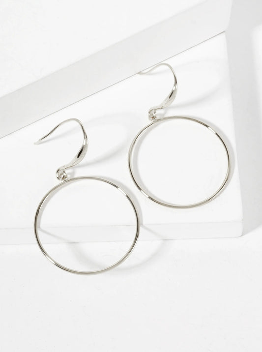 Polished Brass 1-inch Delicate Circle Drop 18K-Gold-Dipped Fish-Hook Earrings
