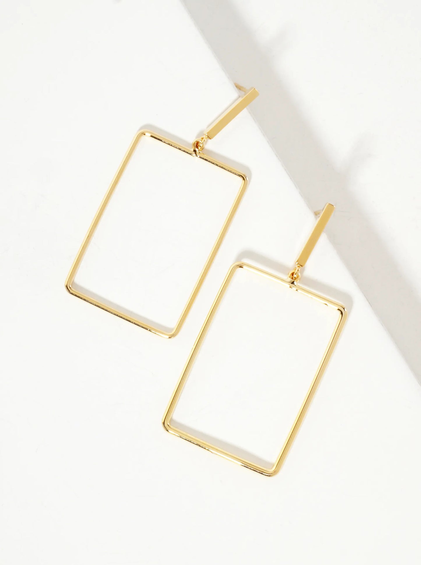 Polished Brass 1-inch Delicate Rectangle Drop 18K-Gold-Dipped Earrings