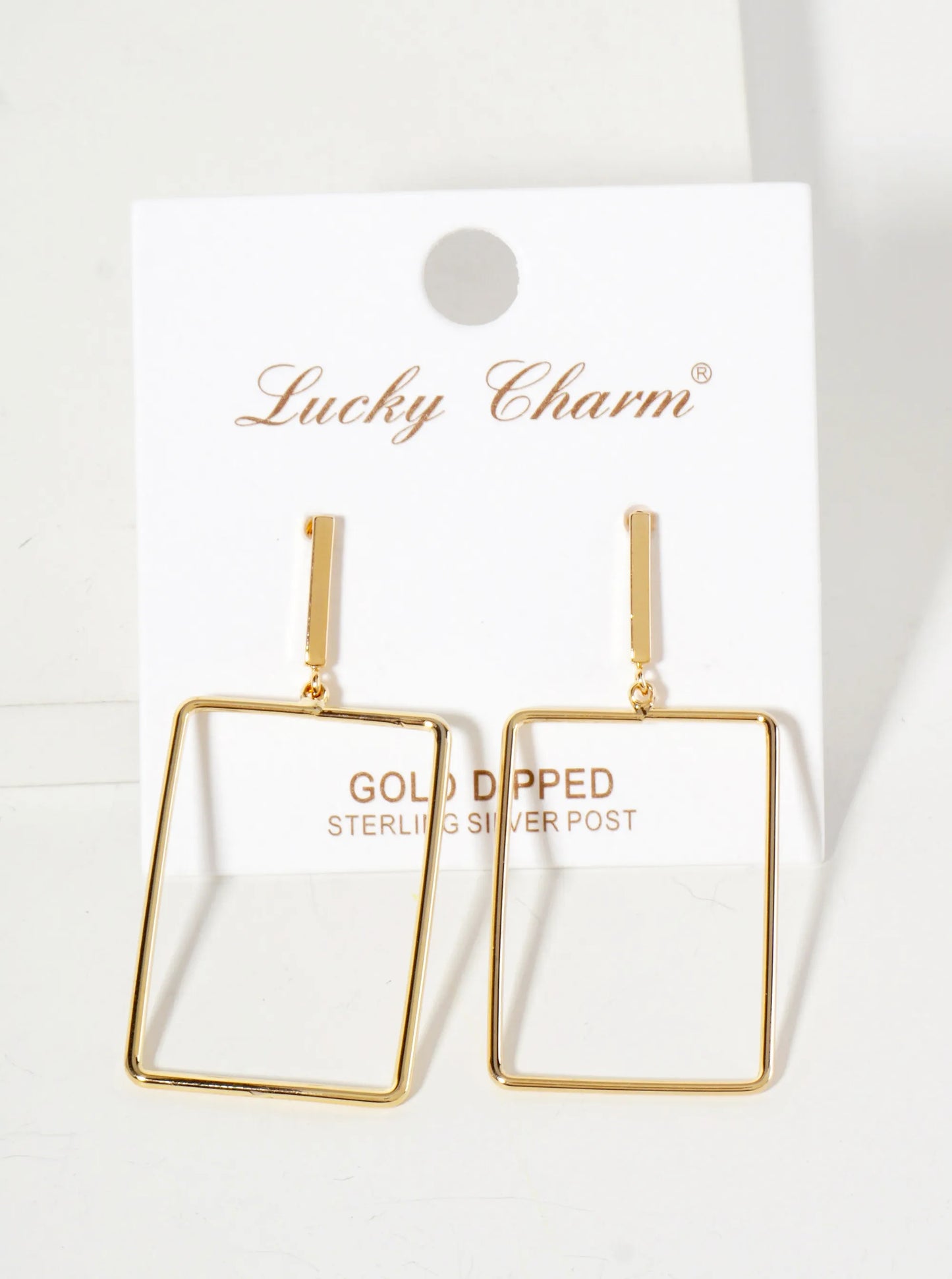 Polished Brass 1-inch Delicate Rectangle Drop 18K-Gold-Dipped Earrings