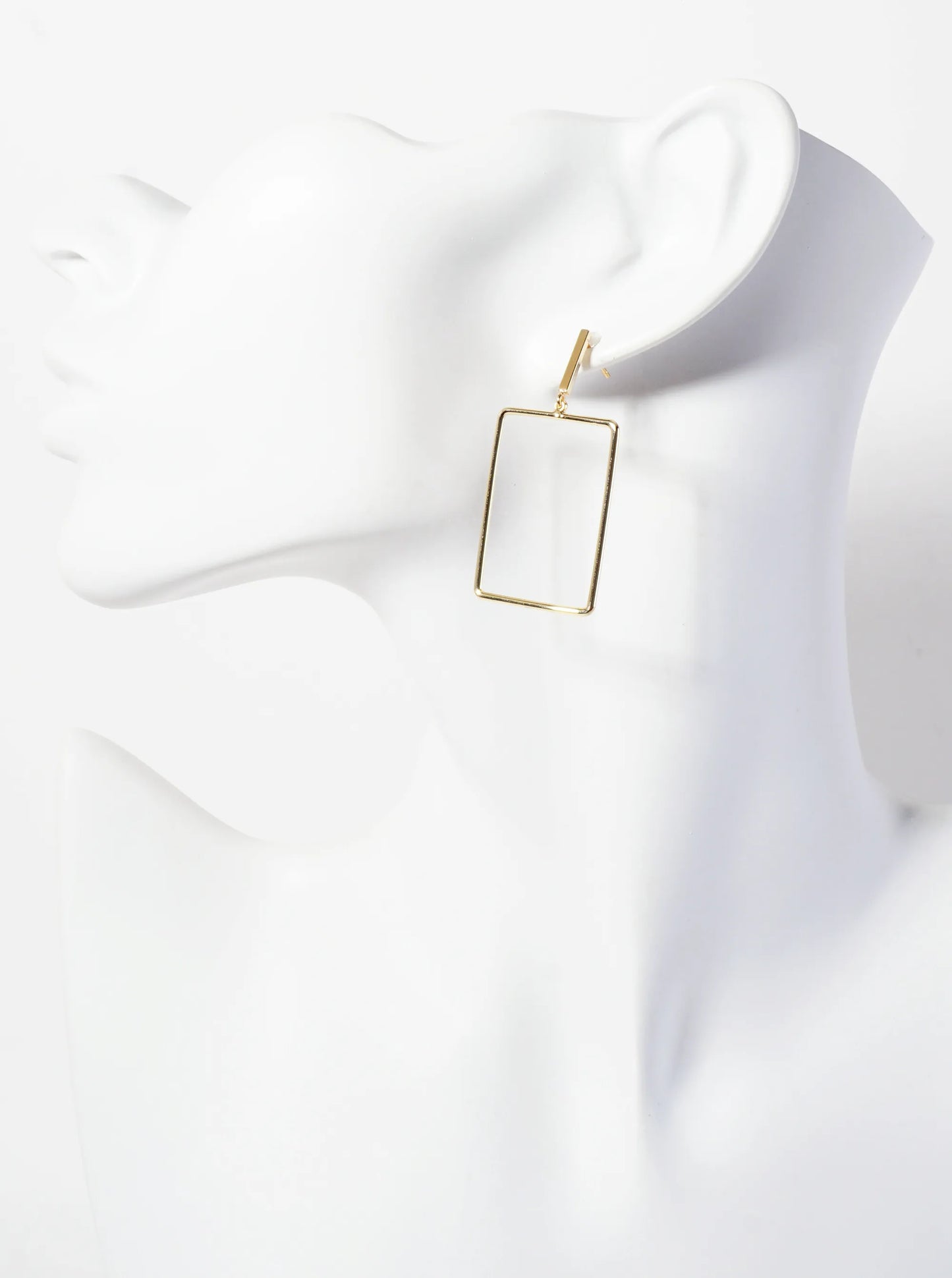 Polished Brass 1-inch Delicate Rectangle Drop 18K-Gold-Dipped Earrings