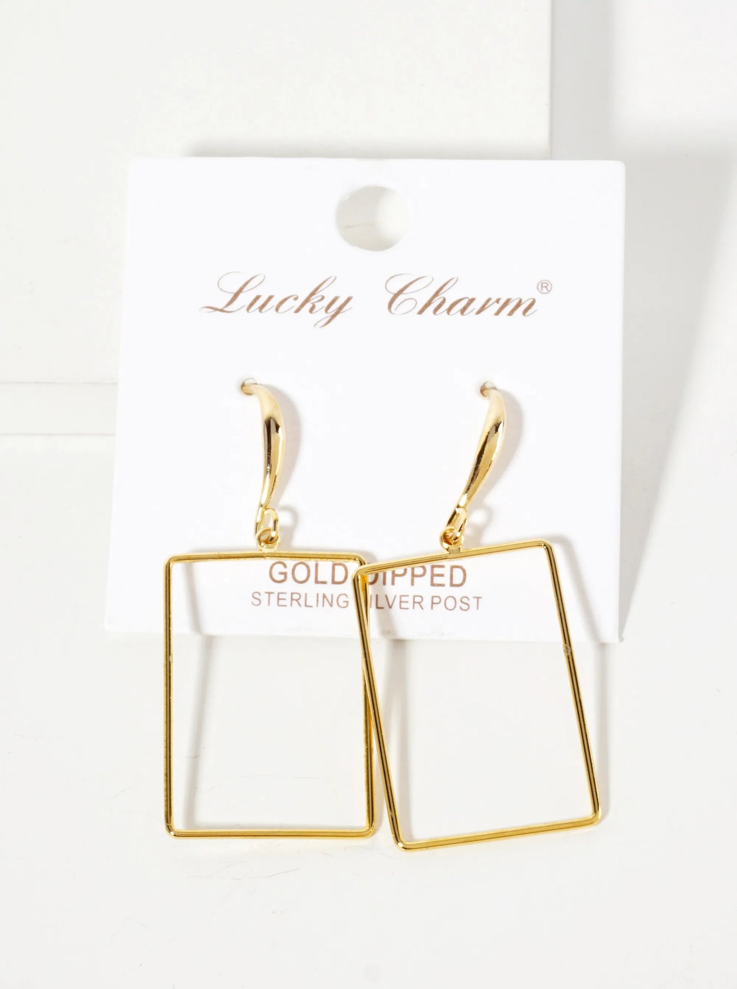 Polished Brass 1-inch Delicate Rectangle Drop 18K-Gold-Dipped Fish-Hook Earrings