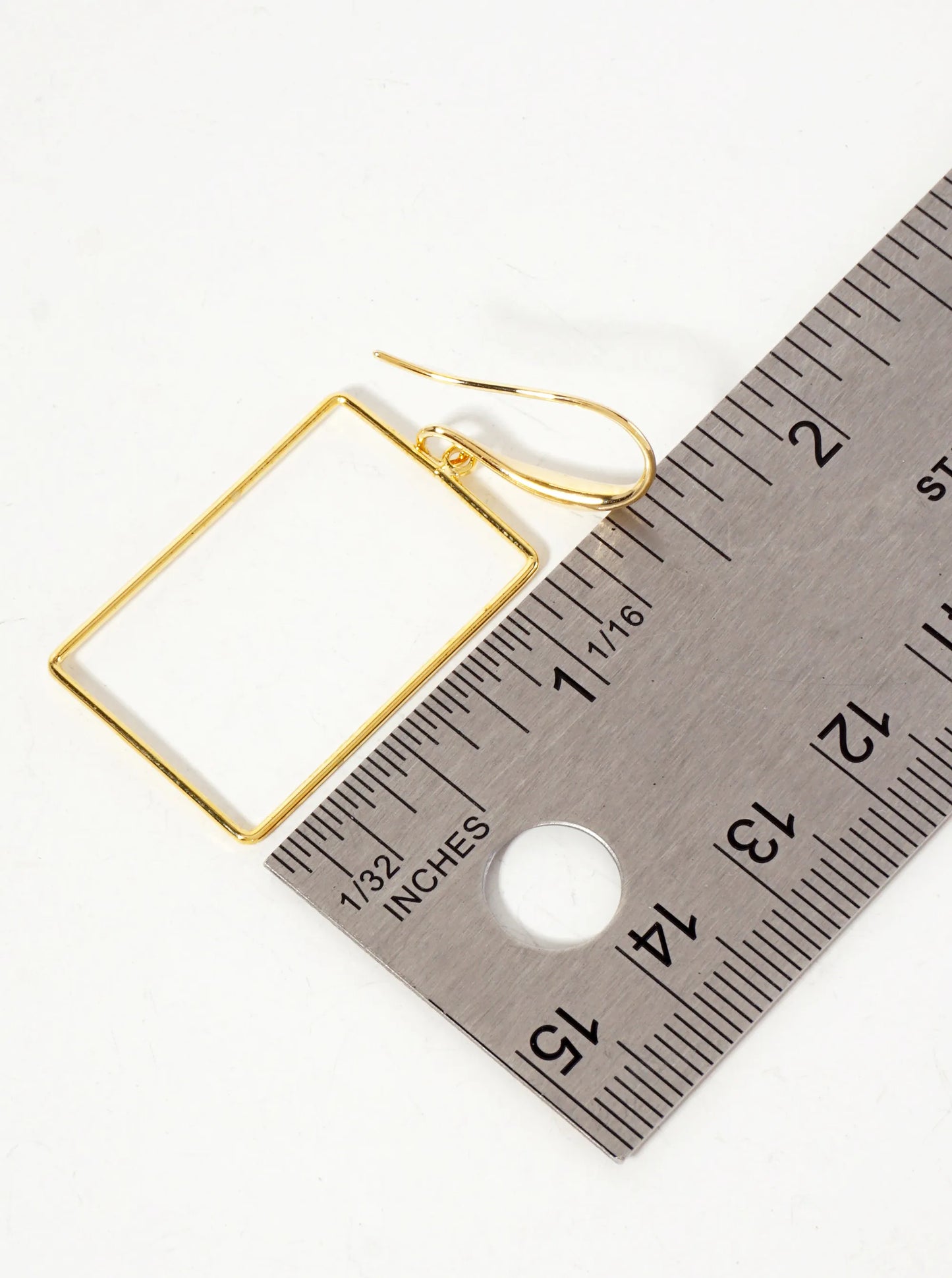 Polished Brass 1-inch Delicate Rectangle Drop 18K-Gold-Dipped Fish-Hook Earrings