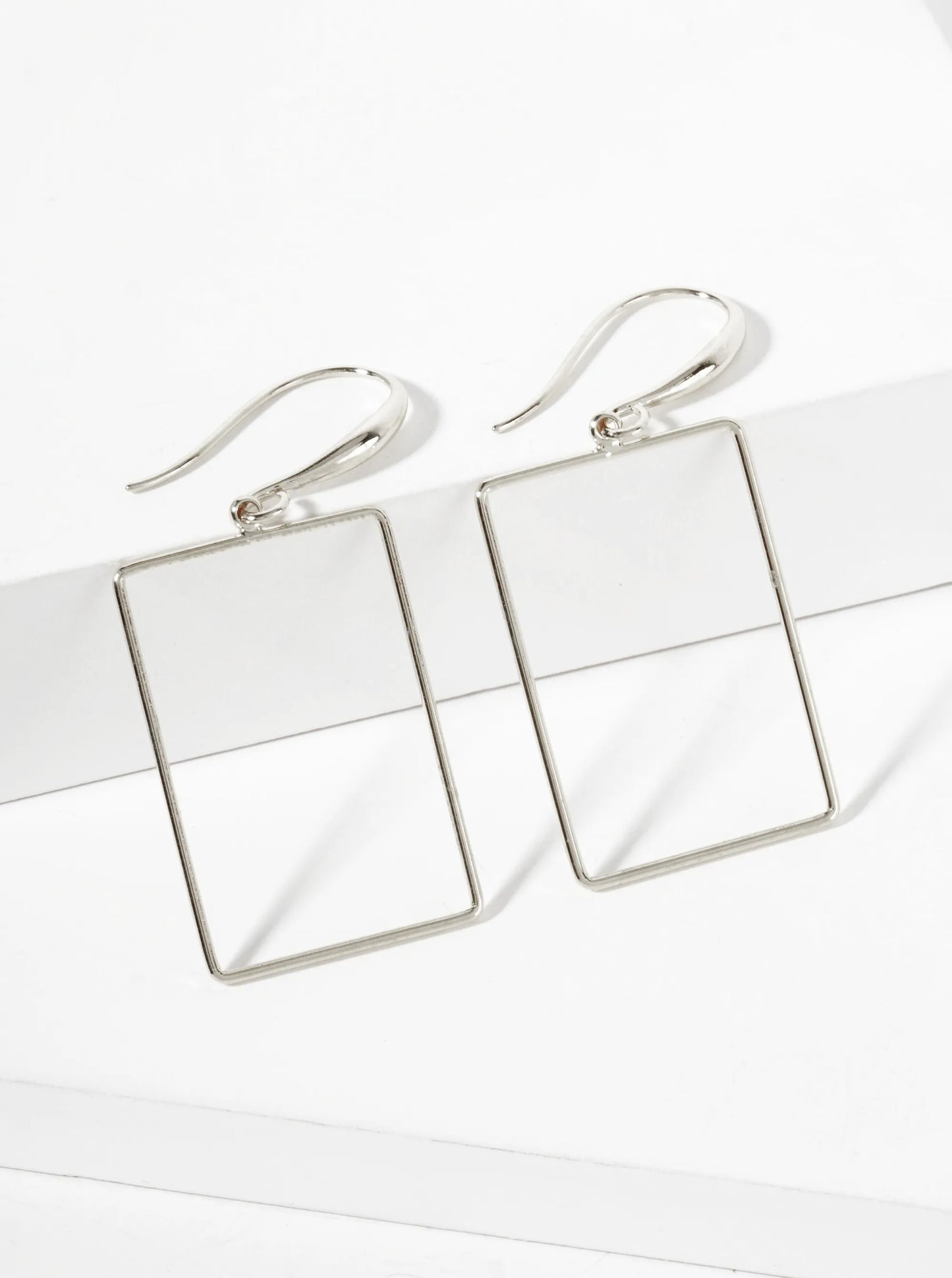 Polished Brass 1-inch Delicate Rectangle Drop 18K-Gold-Dipped Fish-Hook Earrings