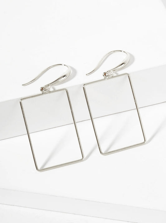Polished Brass 1-inch Delicate Rectangle Drop 18K-Gold-Dipped Fish-Hook Earrings
