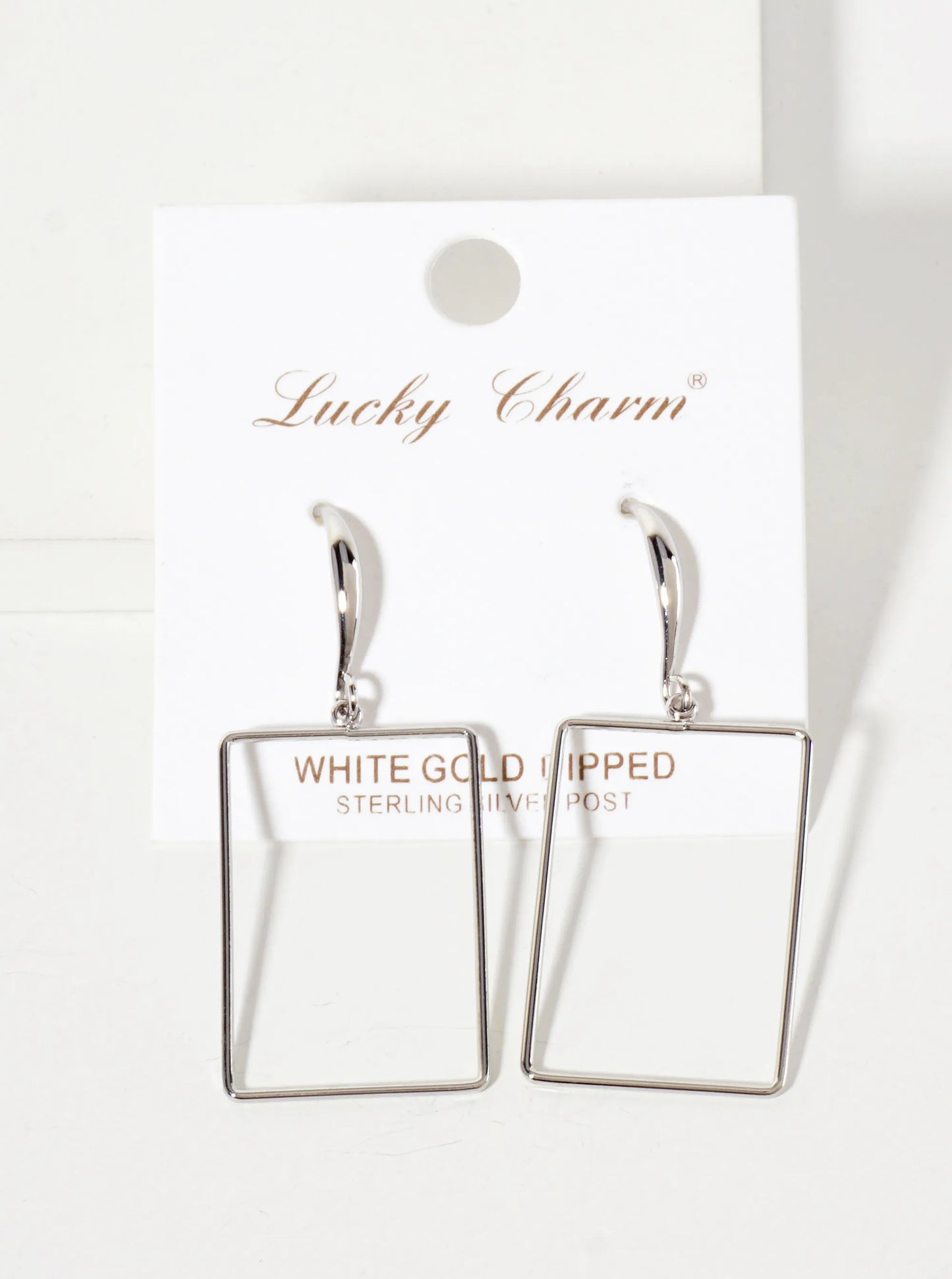 Polished Brass 1-inch Delicate Rectangle Drop 18K-Gold-Dipped Fish-Hook Earrings