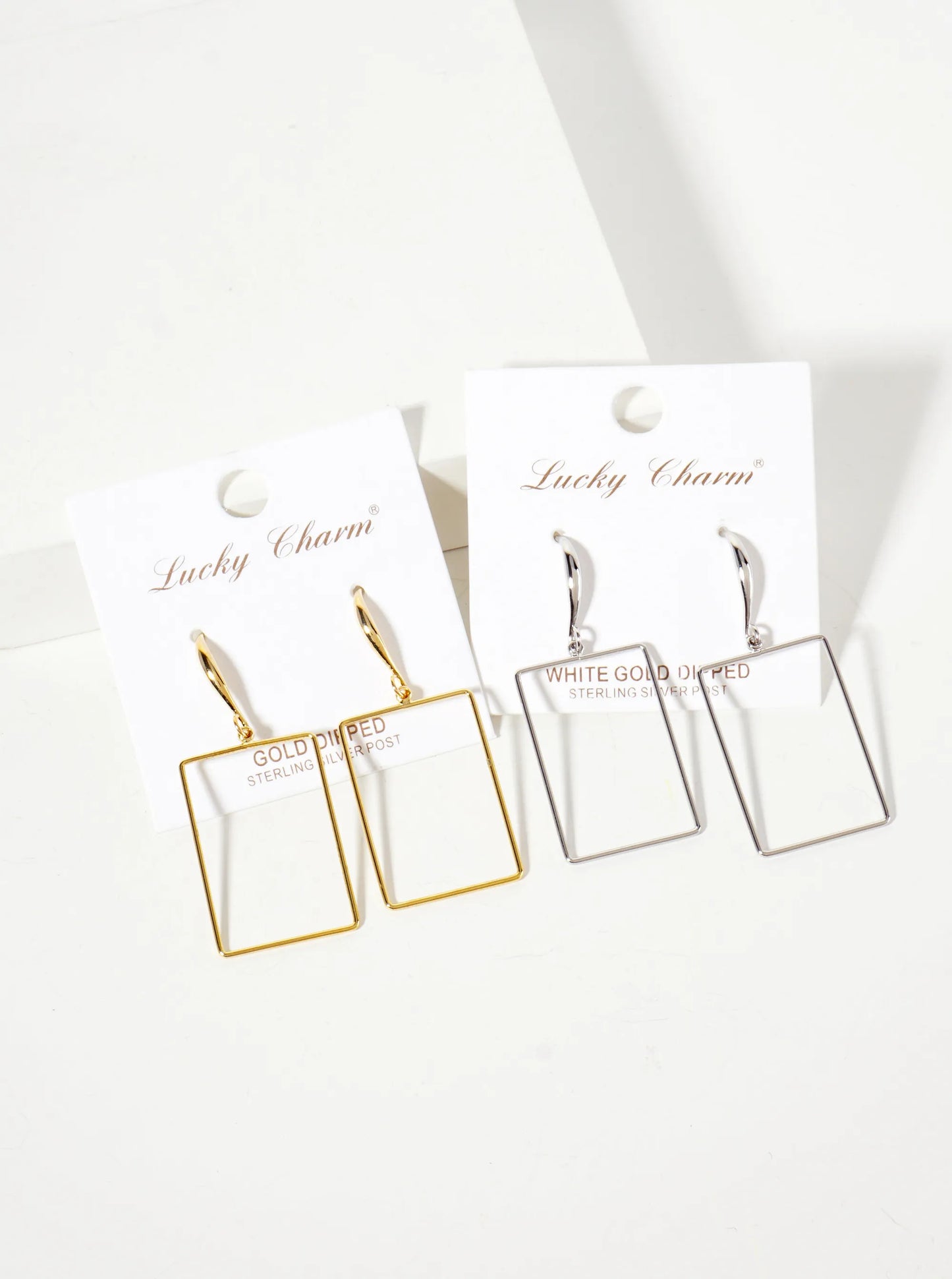 Polished Brass 1-inch Delicate Rectangle Drop 18K-Gold-Dipped Fish-Hook Earrings