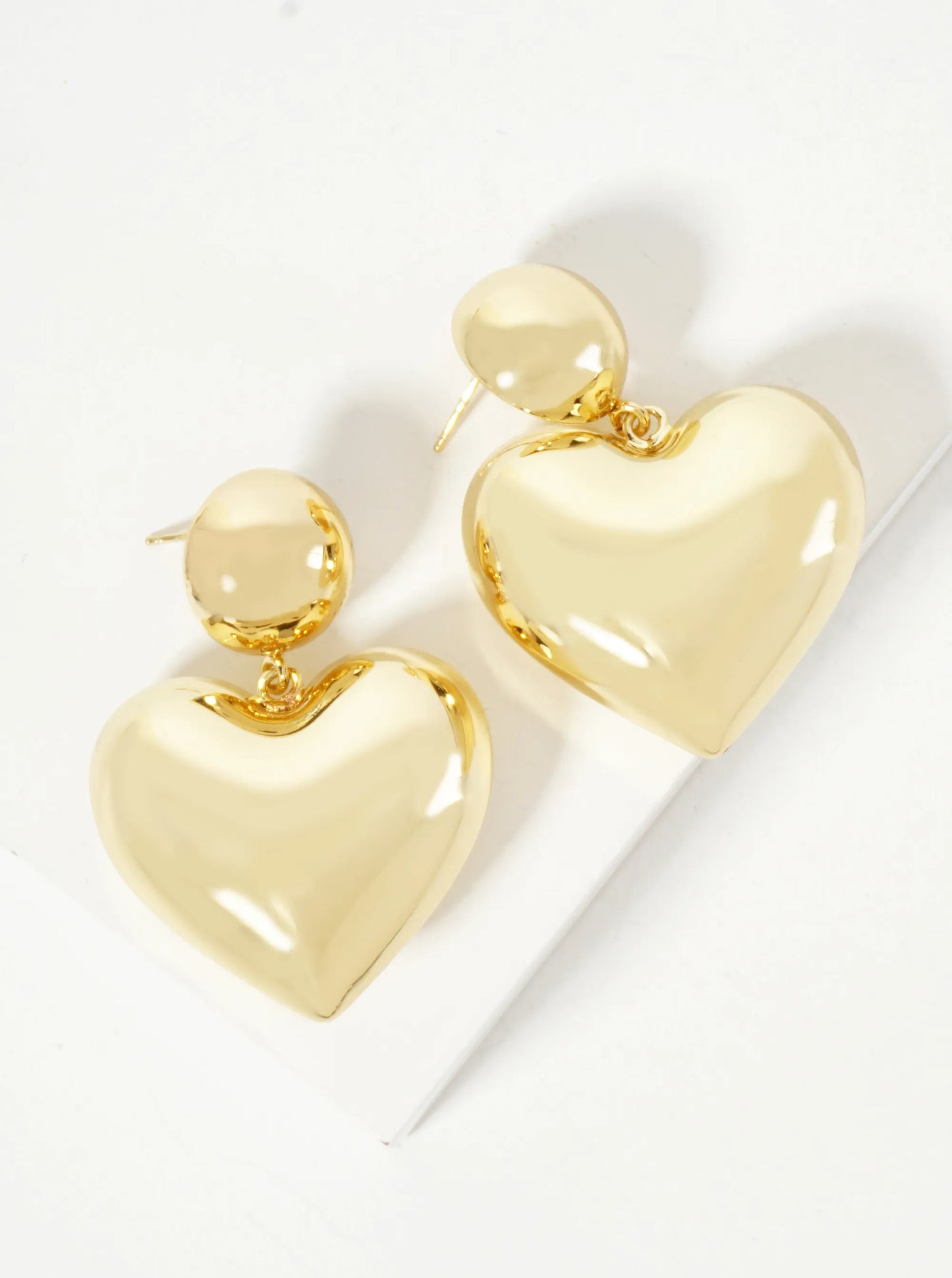 Polished Brass 1-inch Puffy Heart Drop 18K-Gold-Dipped Dangle Earrings