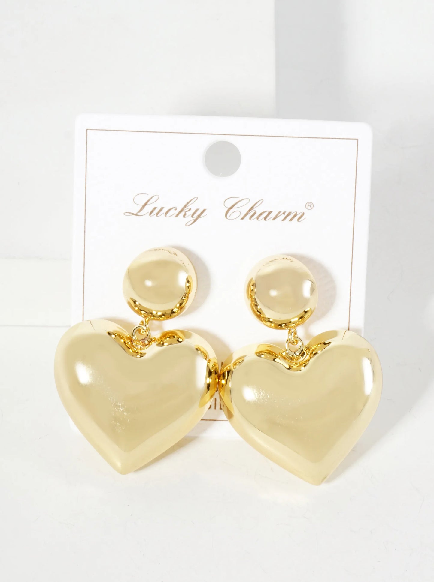 Polished Brass 1-inch Puffy Heart Drop 18K-Gold-Dipped Dangle Earrings