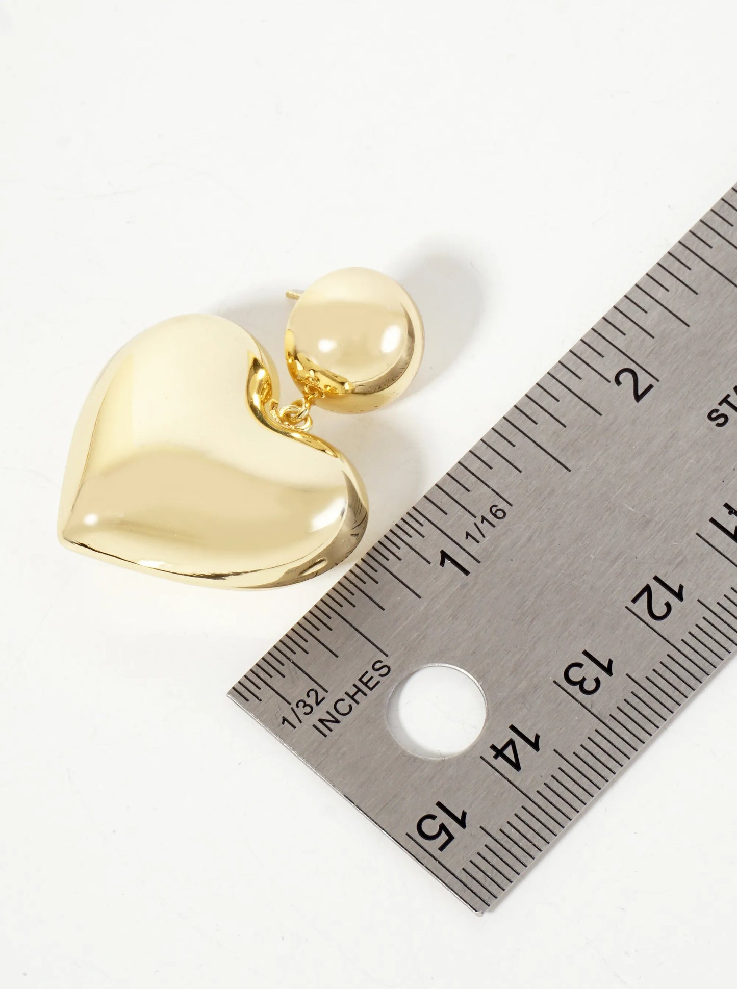 Polished Brass 1-inch Puffy Heart Drop 18K-Gold-Dipped Dangle Earrings