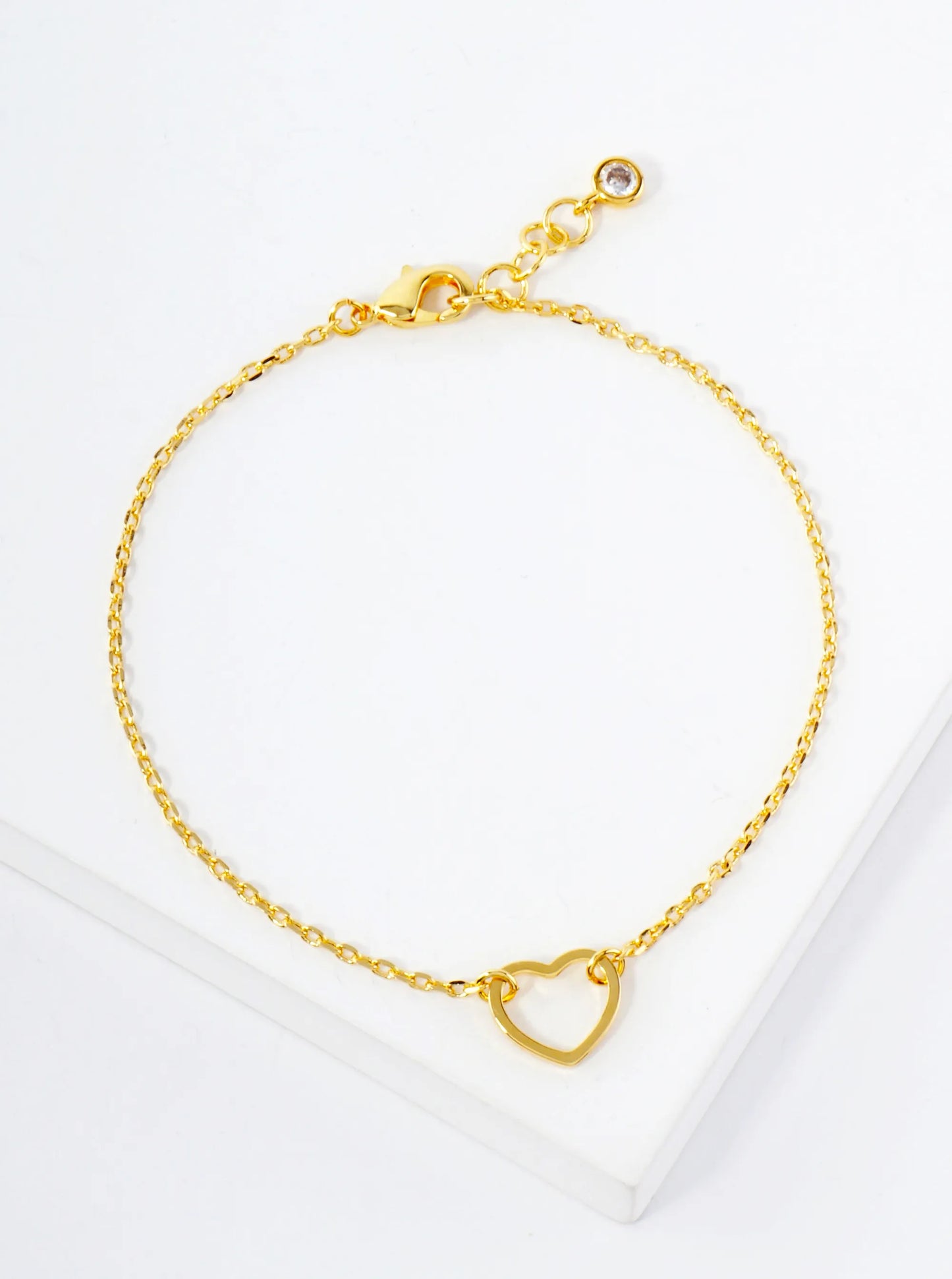 Polished Brass 10mm Cutout Heart Accents 18K-Gold-Dipped Chain Bracelet