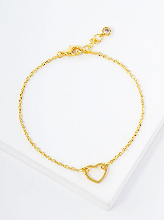 Polished Brass 10mm Cutout Heart Accents 18K-Gold-Dipped Chain Bracelet