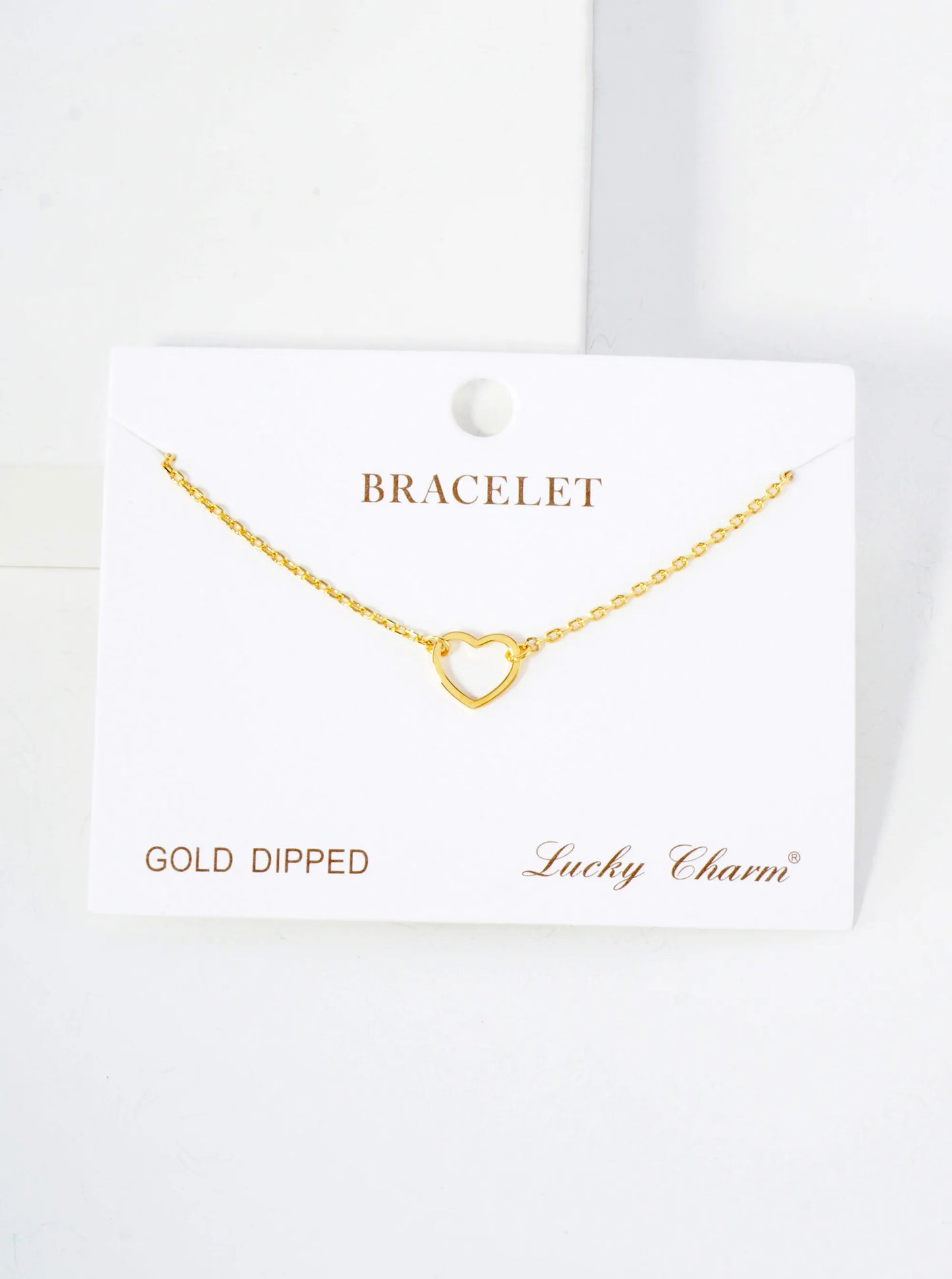 Polished Brass 10mm Cutout Heart Accents 18K-Gold-Dipped Chain Bracelet