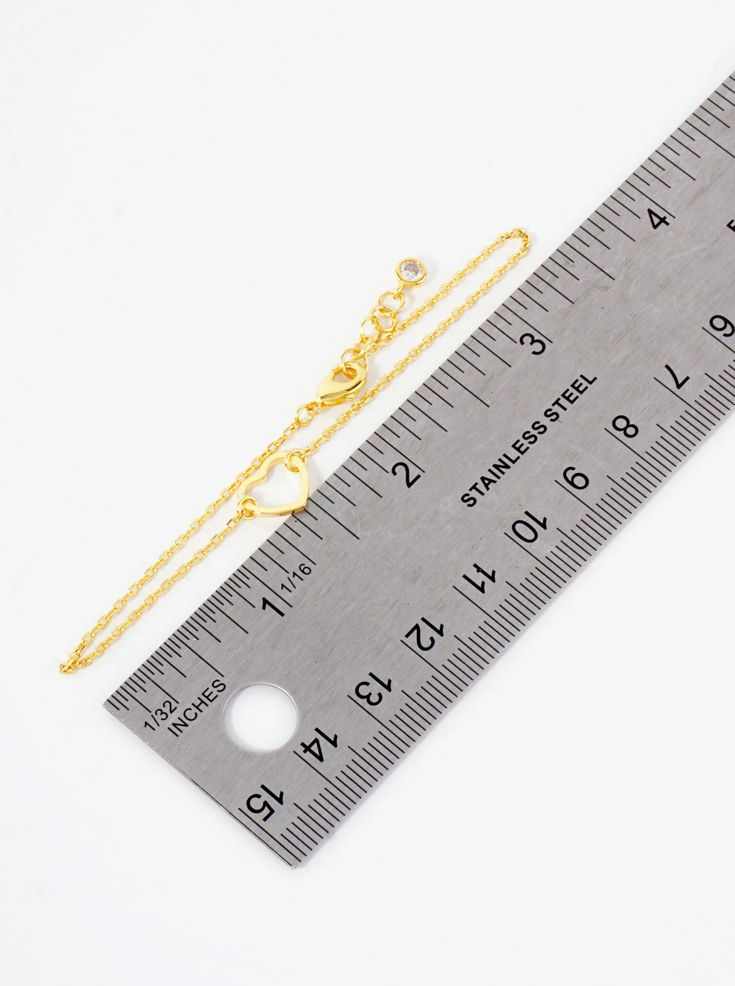 Polished Brass 10mm Cutout Heart Accents 18K-Gold-Dipped Chain Bracelet
